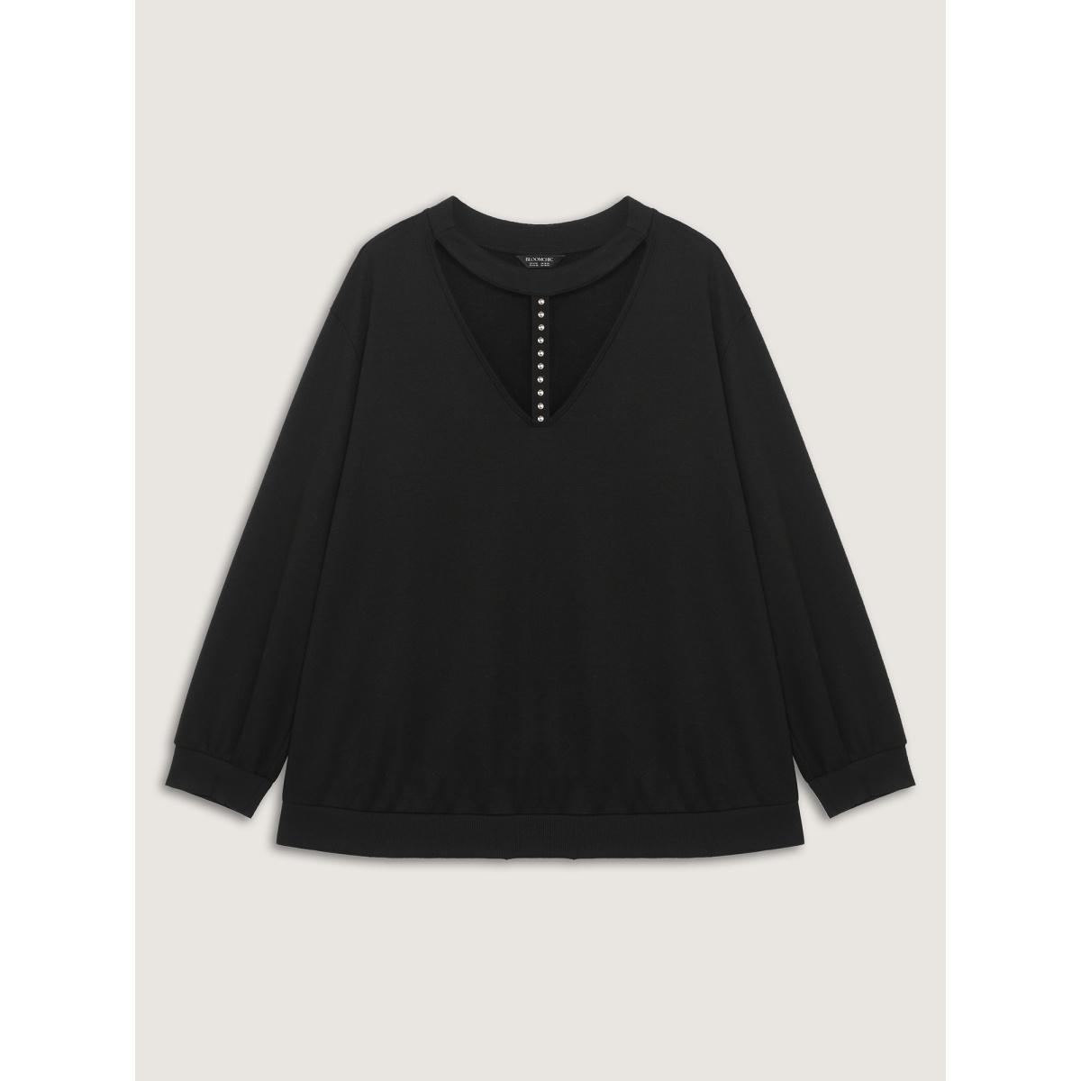 Plus Size Choker Neck Cut-Out Sweatshirt Women Black Timeless Round Neck Elegant Sweatshirts BloomChic 22-24/3X Product Image