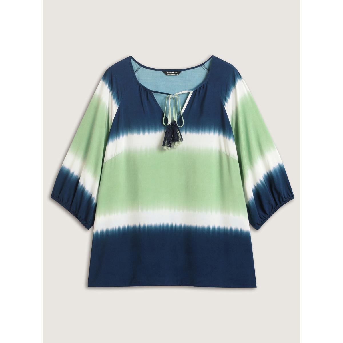 Plus Size Multicolor Ombre Gradient Neck Tie Blouse Women Elbow-length sleeve V-neck Everyday-Elegant Blouses BloomChic 28/5X Product Image