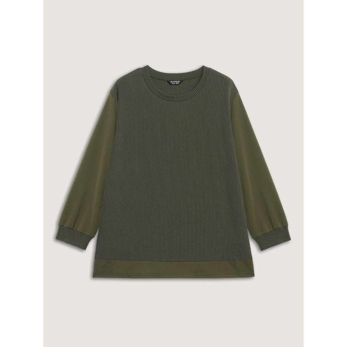 Plus Size Textured Pit Strip Round Neck Sweatshirt Women ArmyGreen Leisure Texture Round Neck Casual Sweatshirts BloomChic 28/5X Product Image