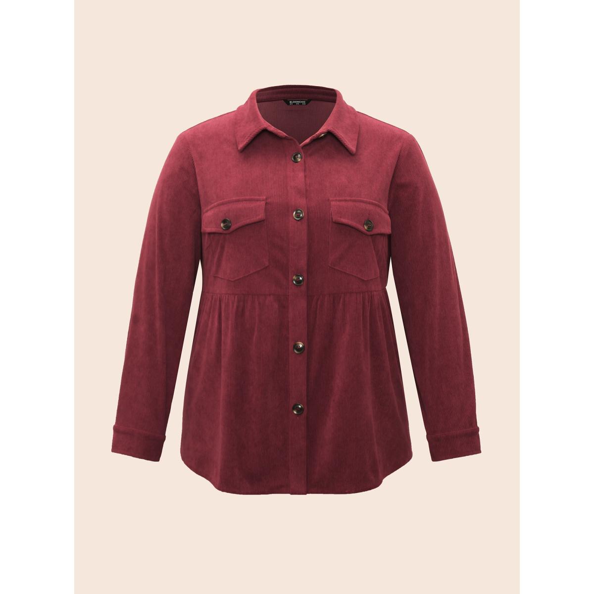 Plus Size Corduroy Collared Flap Detail Jacket Women Scarlet Gathered Elegant Jackets BloomChic 28/5X Product Image