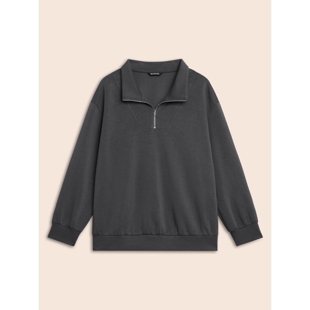 Plus Size Supersoft Essentials Solid Half Zip Sweatshirt Women DimGray Casual Non Lapel Collar Everyday Sweatshirts BloomChic 18-20/2X Product Image