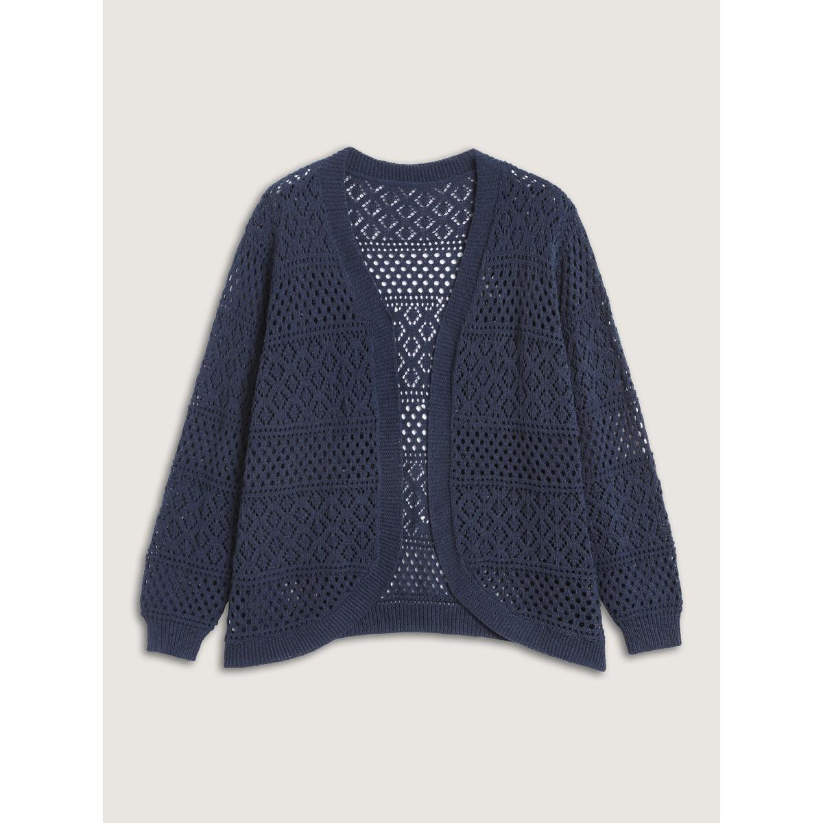 Plus Size Textured Cut-Out Arc Hem Lightweight Cardigan Indigo Women Leisure Loose Long Sleeve Casual Cardigans BloomChic 26/4X Product Image