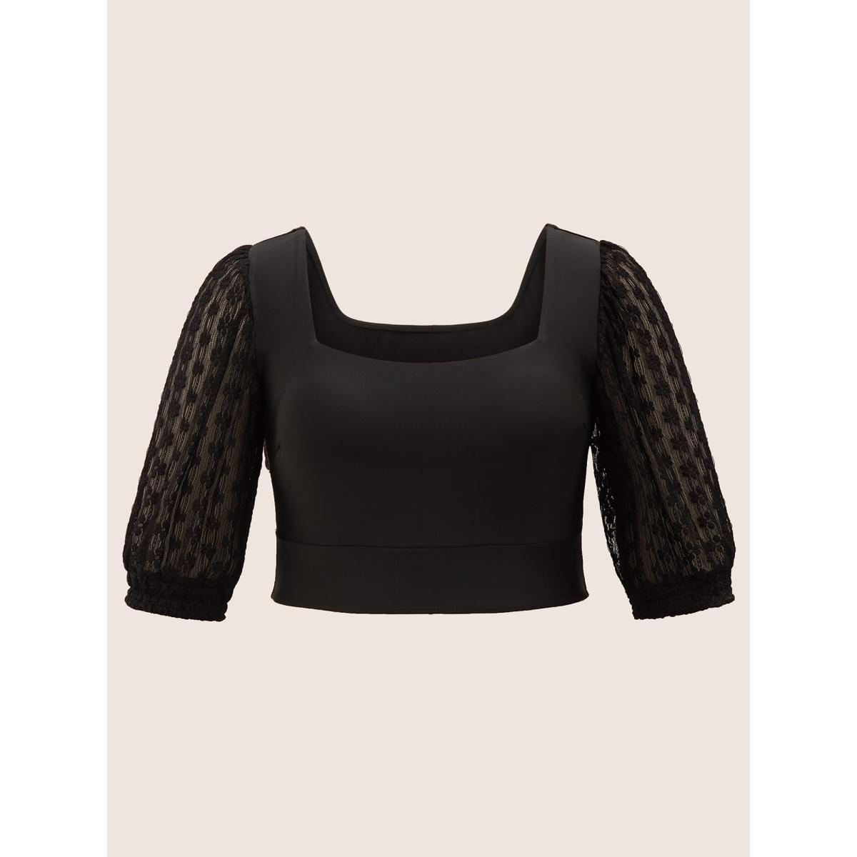 Plus Size Square Neck Patchwork See Through Swim Top Women's Swimwear Indigo Beach See through High stretch Skinny Square Neck Curve Swim Tops BloomChic 22-24/3X Product Image