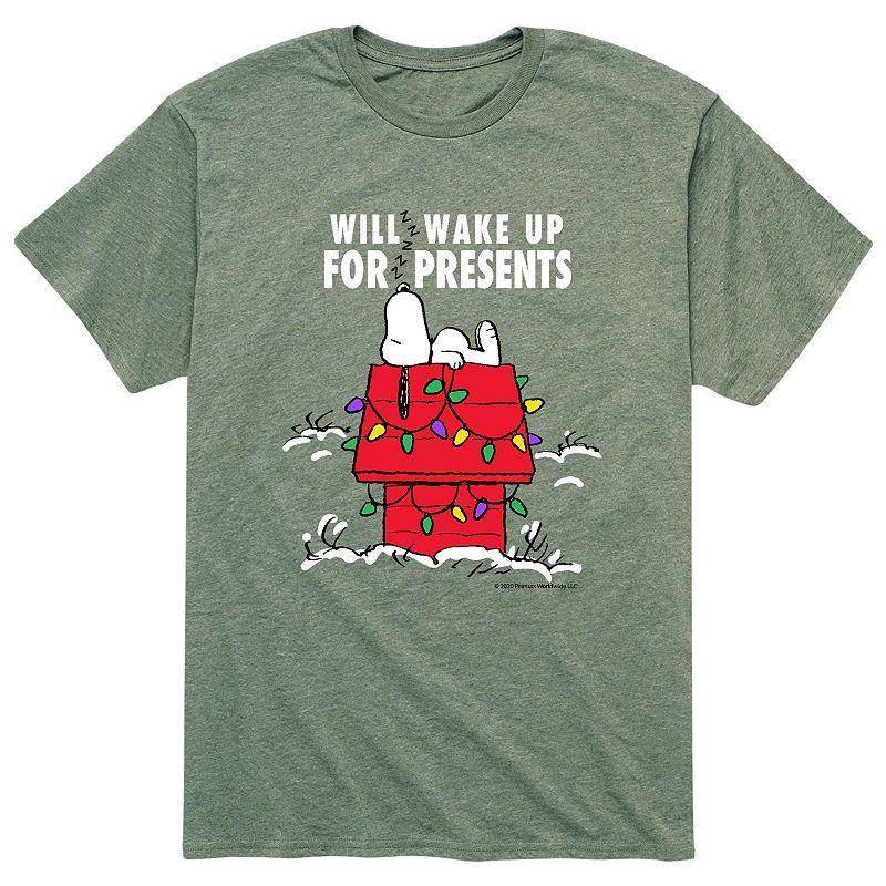 Men's Peanuts Wake For Presents Tee, Size: Large, Grey Product Image