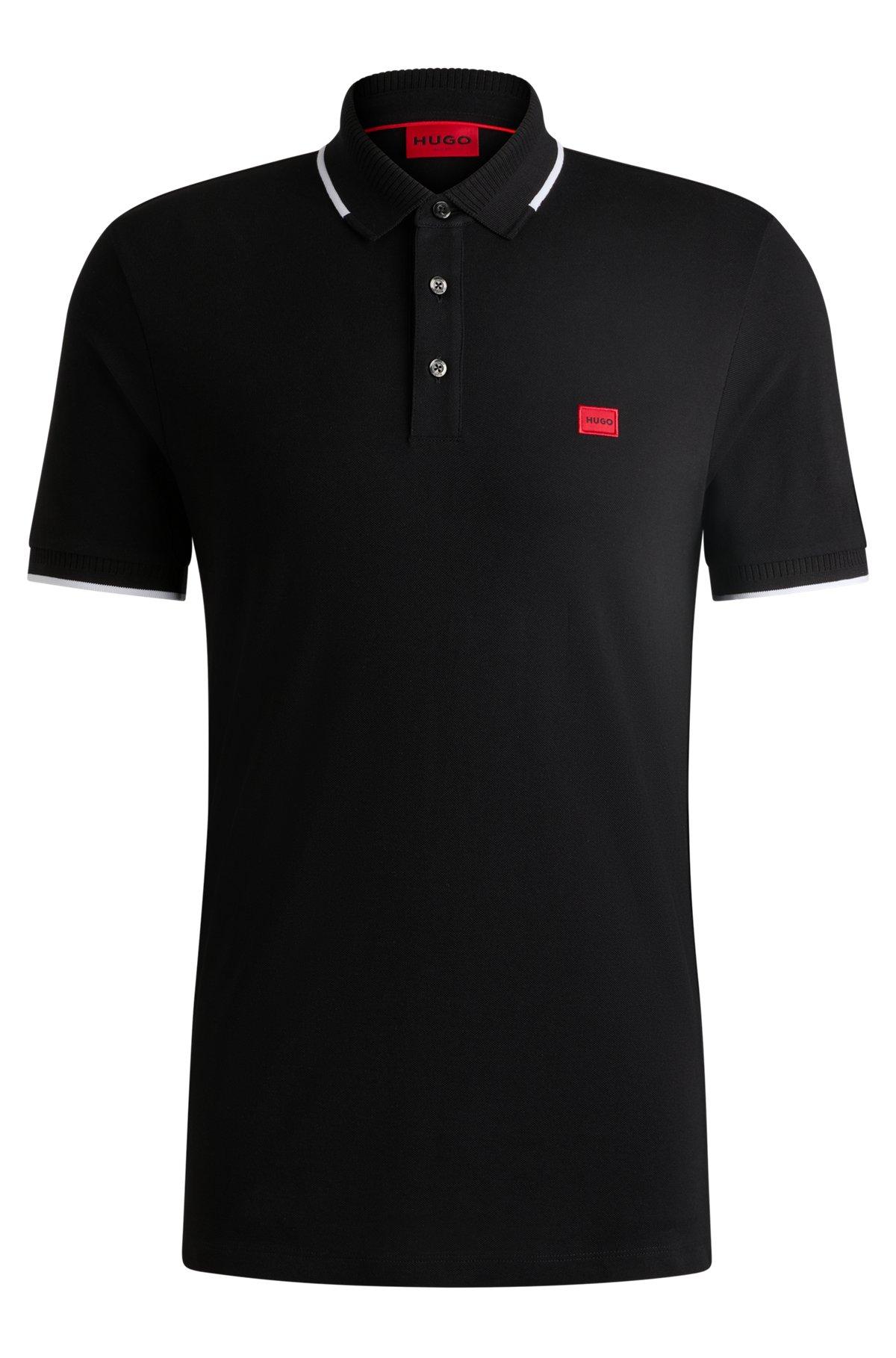 Slim-fit polo shirt with red logo label Product Image