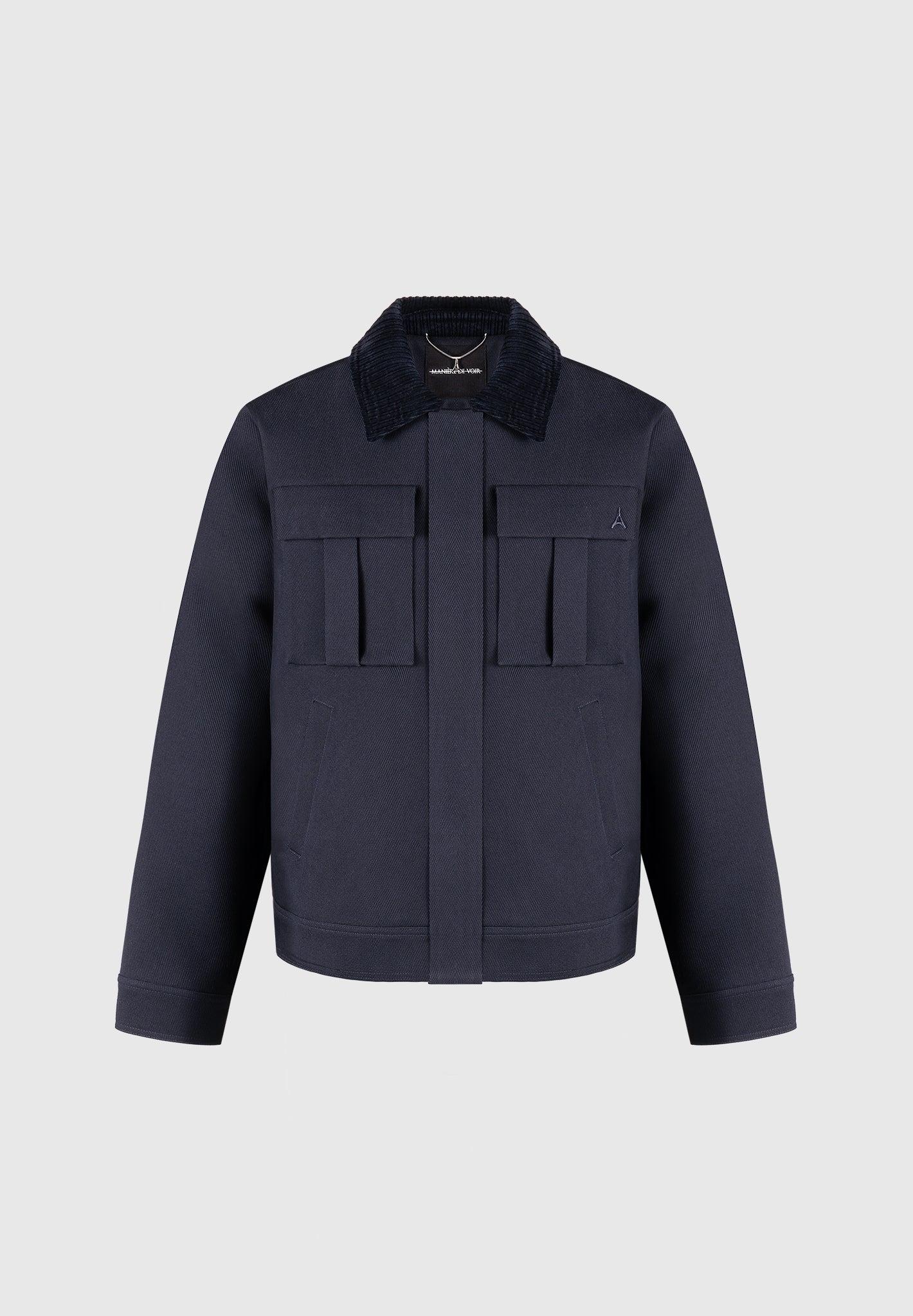 Twill Trucker Jacket with Velvet Collar - Navy Male Product Image