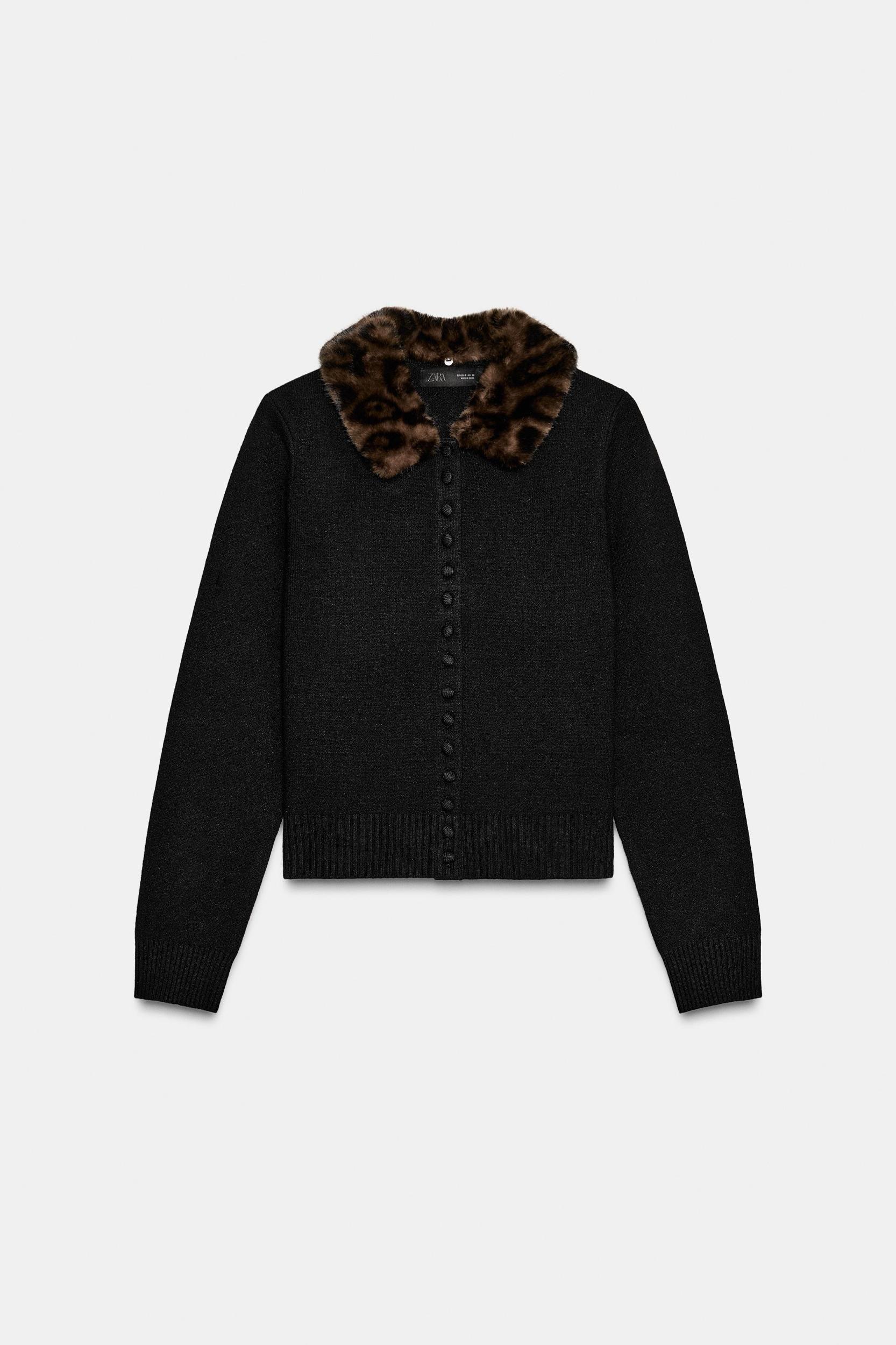 FAUX FUR COLLAR CARDIGAN Product Image