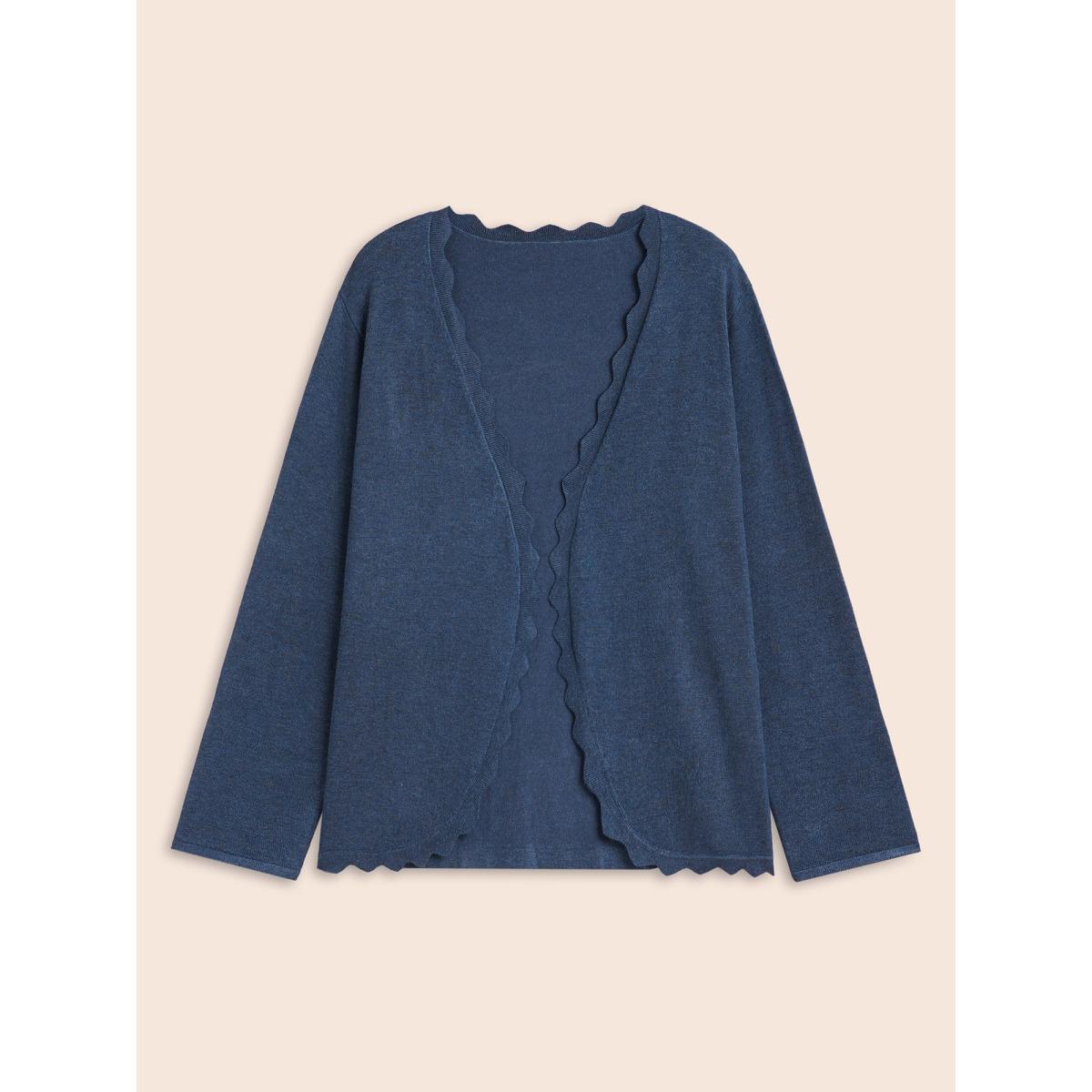 Plus Size Supersoft Essentials Solid Scalloped Trim Cardigan Midnight Women Casual Loose Long Sleeve Everyday Cardigans BloomChic 12/L Product Image