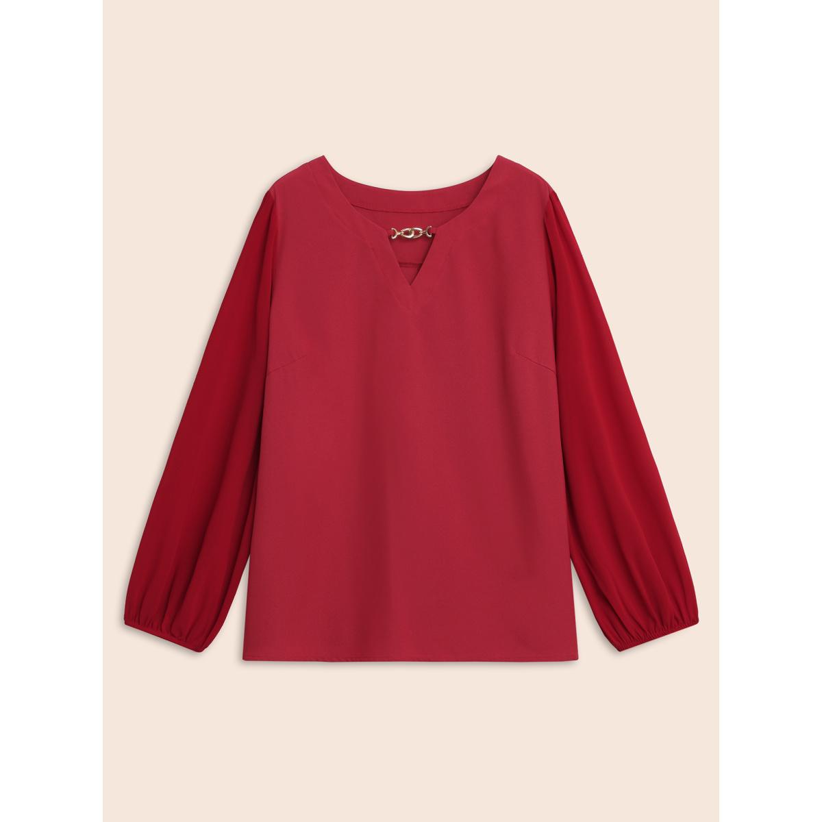 Plus Size Scarlet Metal Chain Detail Lantern Sleeve Blouse Women Elegant Long Sleeve V-neck Everyday Blouses BloomChic 18-20/2X Product Image