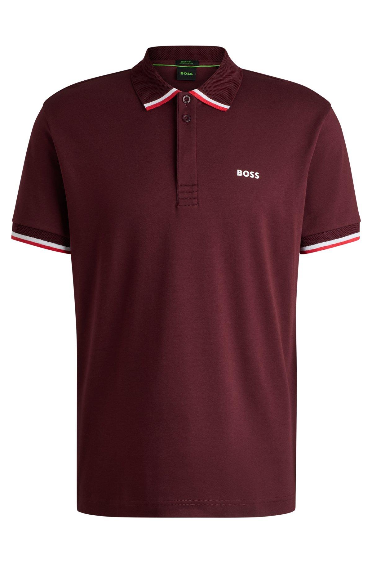 Paddy knit polo shirt in cotton with striped trims Product Image