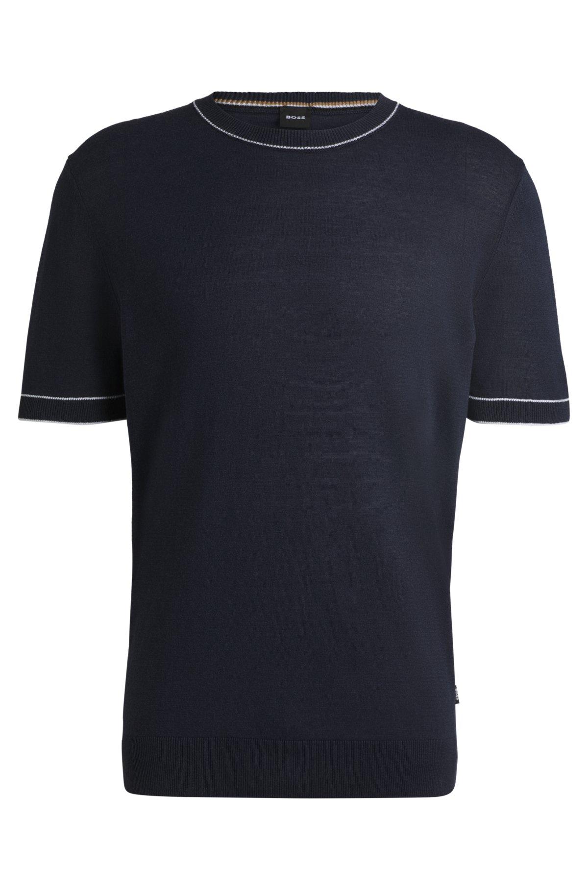BOSS - Linen-blend sweatshirt with tipping - Dark Blue Product Image