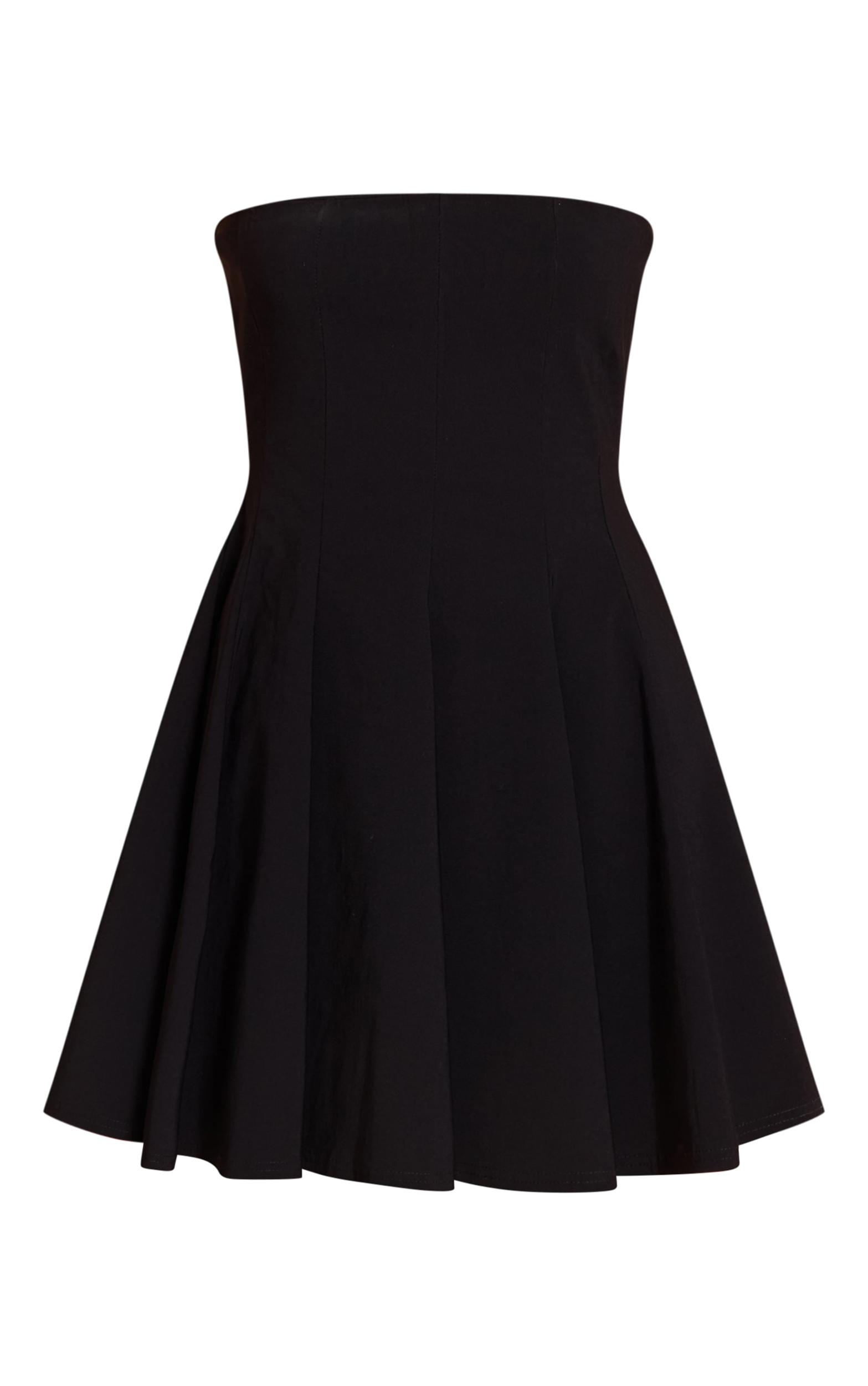 Black Stretch Woven Bandeau Pleated Shift Dress Product Image