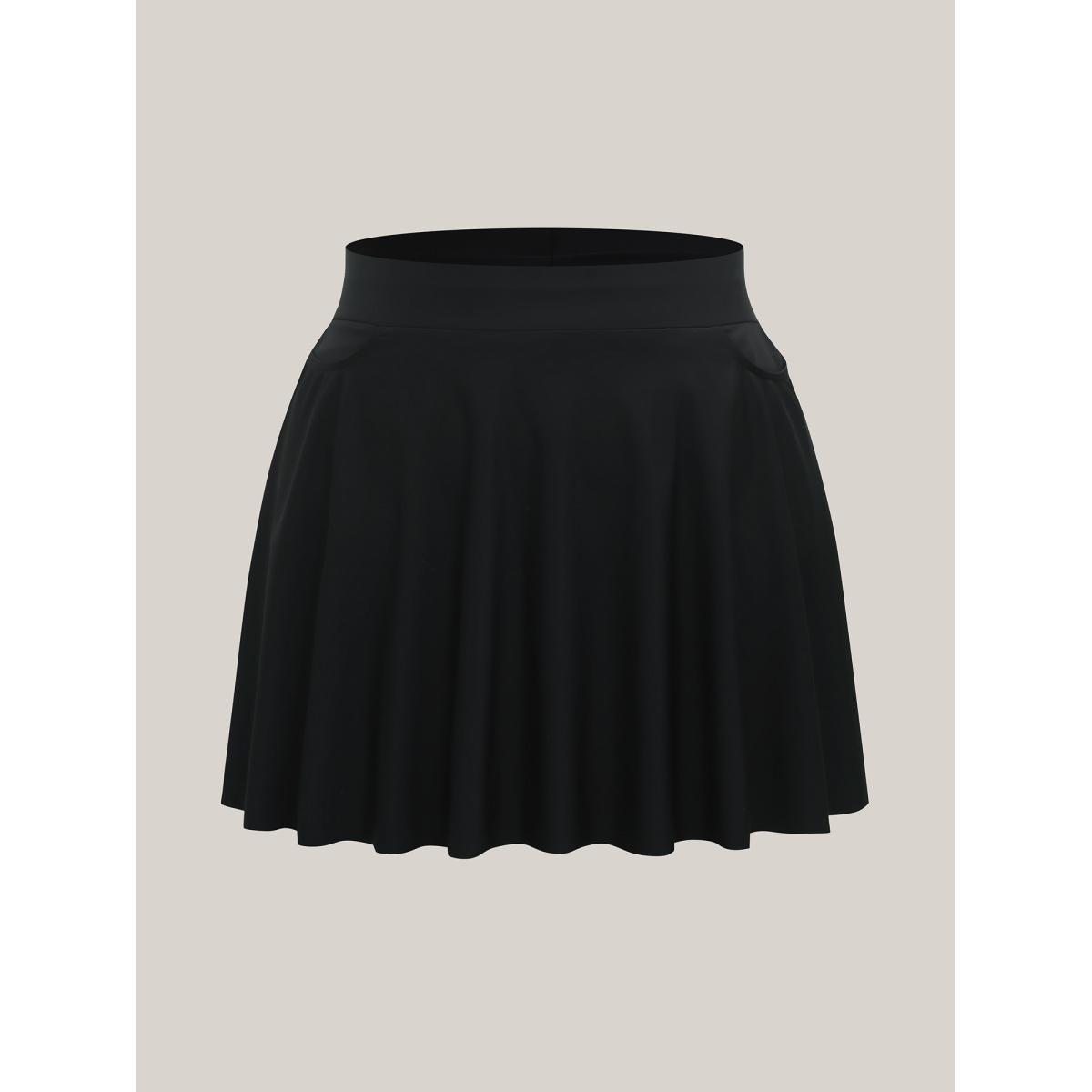 Plus Size Pleated Pockets Plain Swim Skirt Women's Swimwear Black Resort High stretch Bodycon High Rise Side seam pocket Curve Swim Bottoms BloomChic 22-24/3X Product Image
