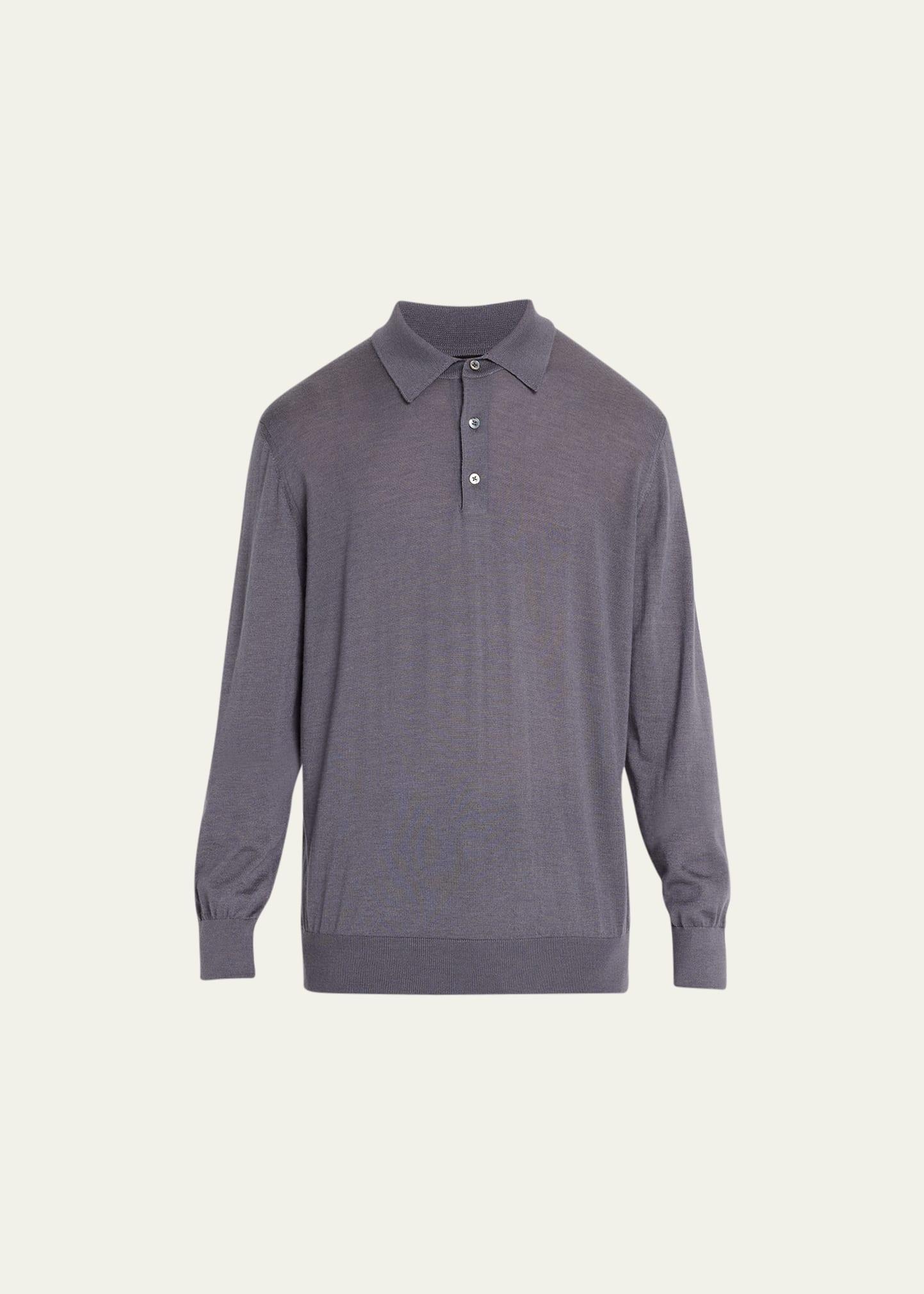Mens Solid Long-Sleeve Polo Shirt Product Image