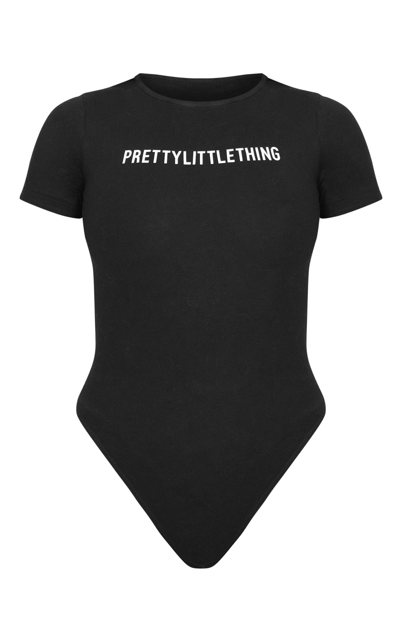 PRETTYLITTLETHING Black Logo Short Sleeved Bodysuit Product Image