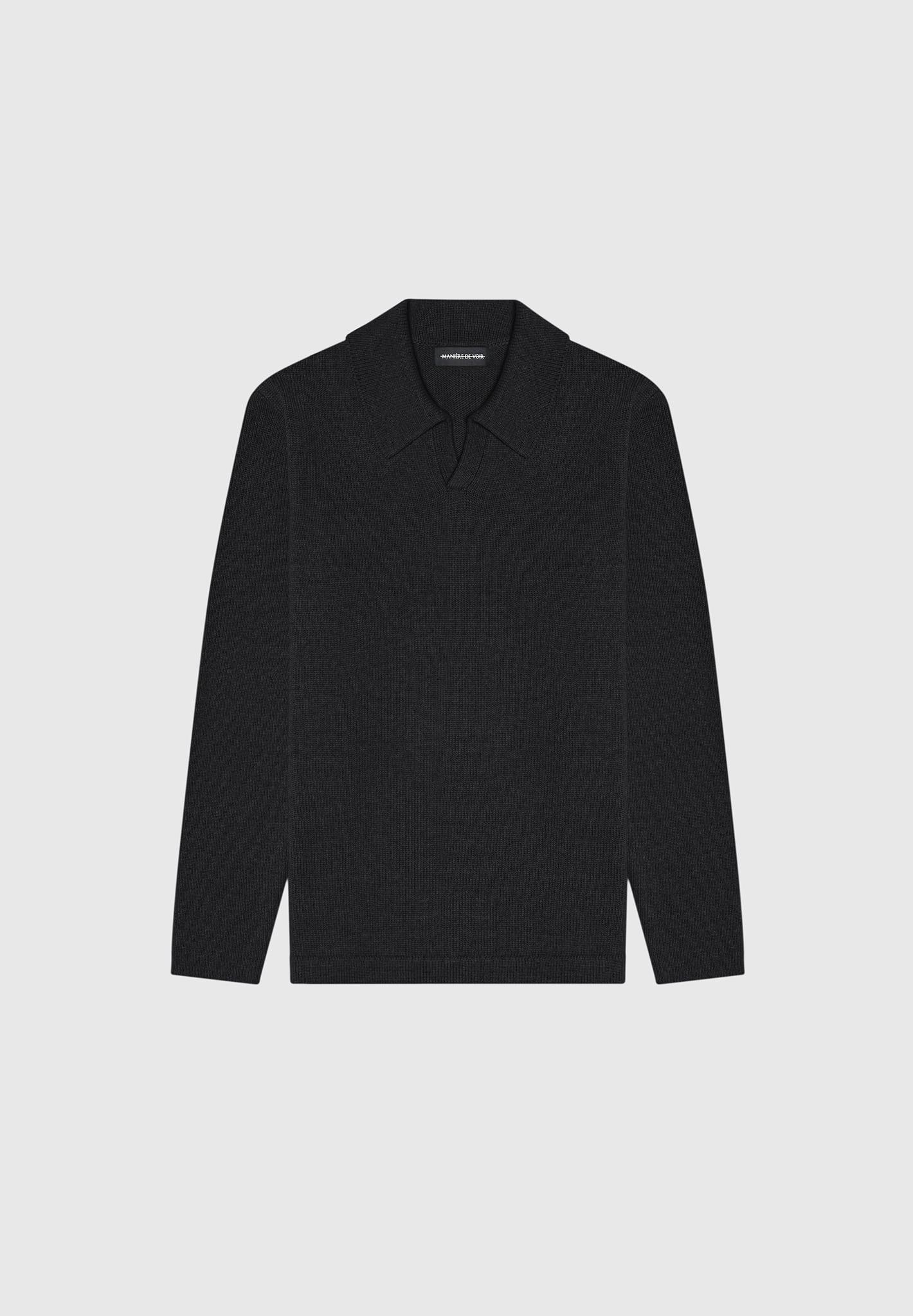 Wool Revere Long Sleeve Polo Top - Black Male Product Image