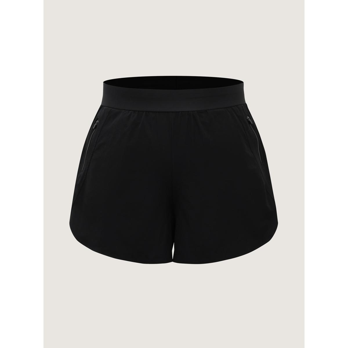 Plus Size Zipper Pockets Straight-Leg Swim Bottoms Women's Swimwear Black Resort High stretch Bodycon High Rise Zippered pocket Curve Swim Bottoms BloomChic 12/L Product Image