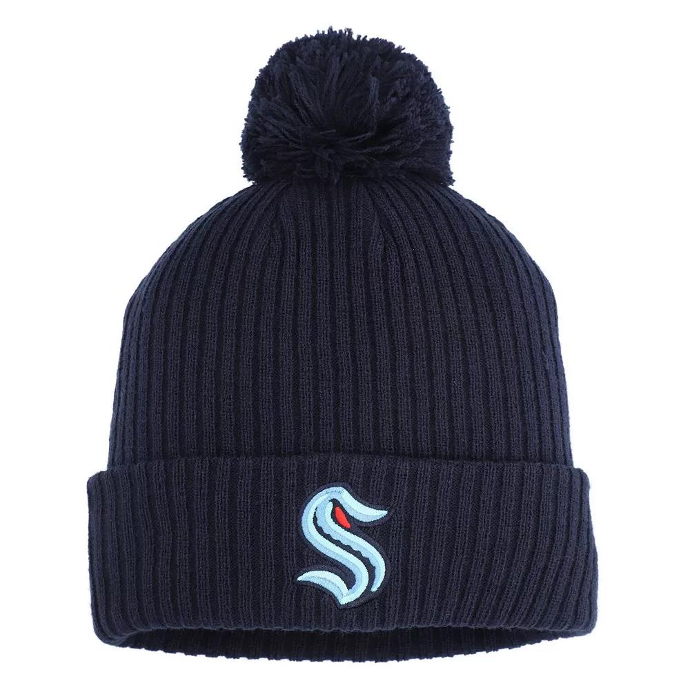 Men's Fanatics Deep Sea Blue Seattle Kraken Cuffed Knit Hat with Pom, Krk Blue Product Image