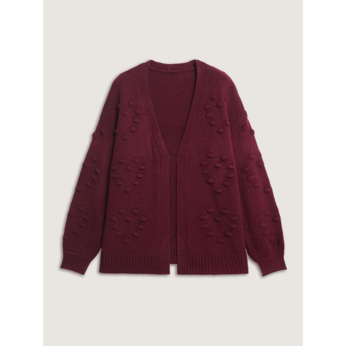 Plus Size Heart Textured Lantern Sleeve Knit Cardigan Burgundy Women Leisure Loose Long Sleeve Casual Cardigans BloomChic 26/4X Product Image