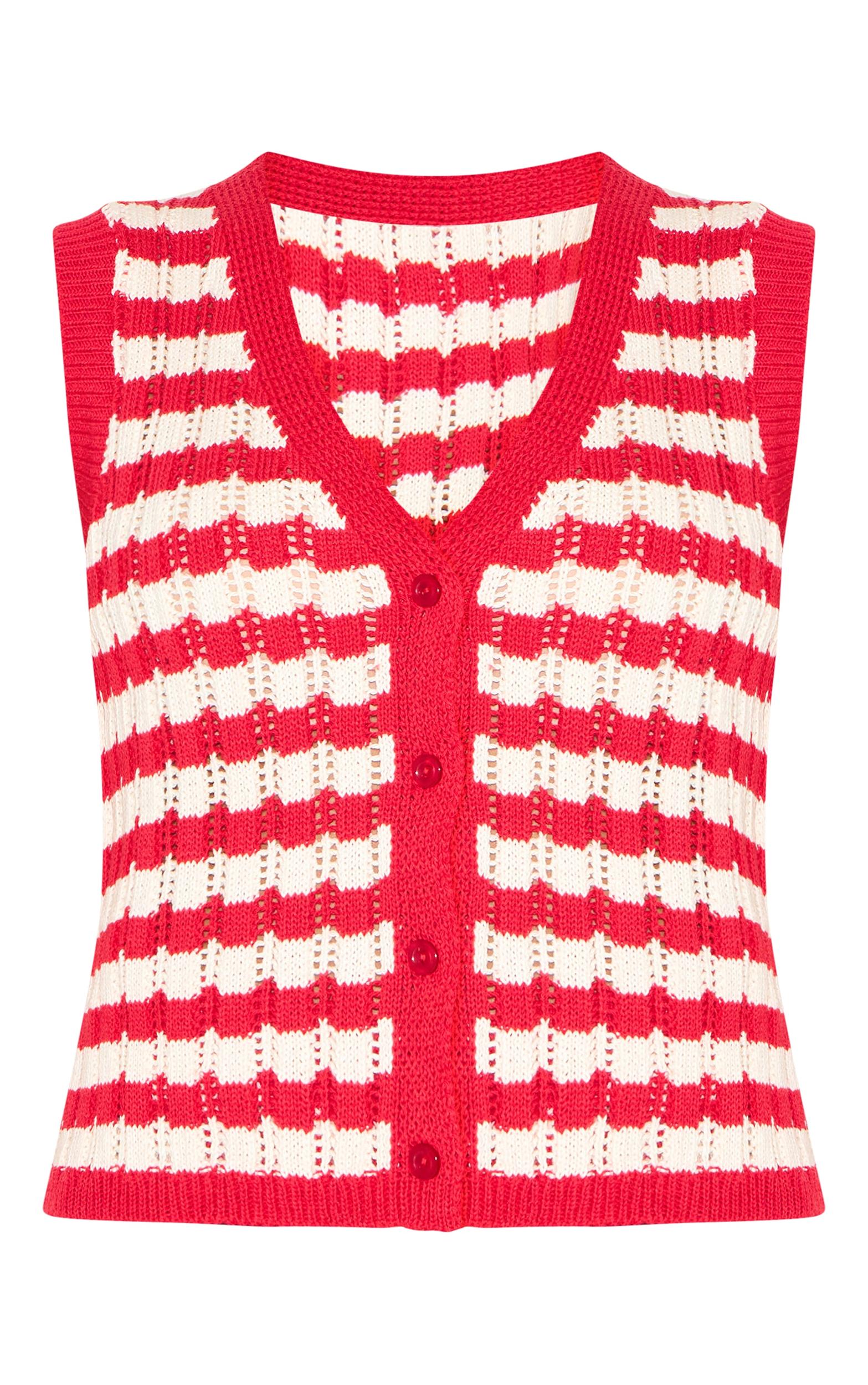 Petite Red Stripe Knitted Sleeveless Vest Product Image