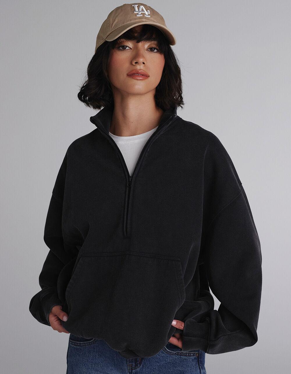 TILLYS Half-Zip Womens Sweatshirt - BLACK Product Image