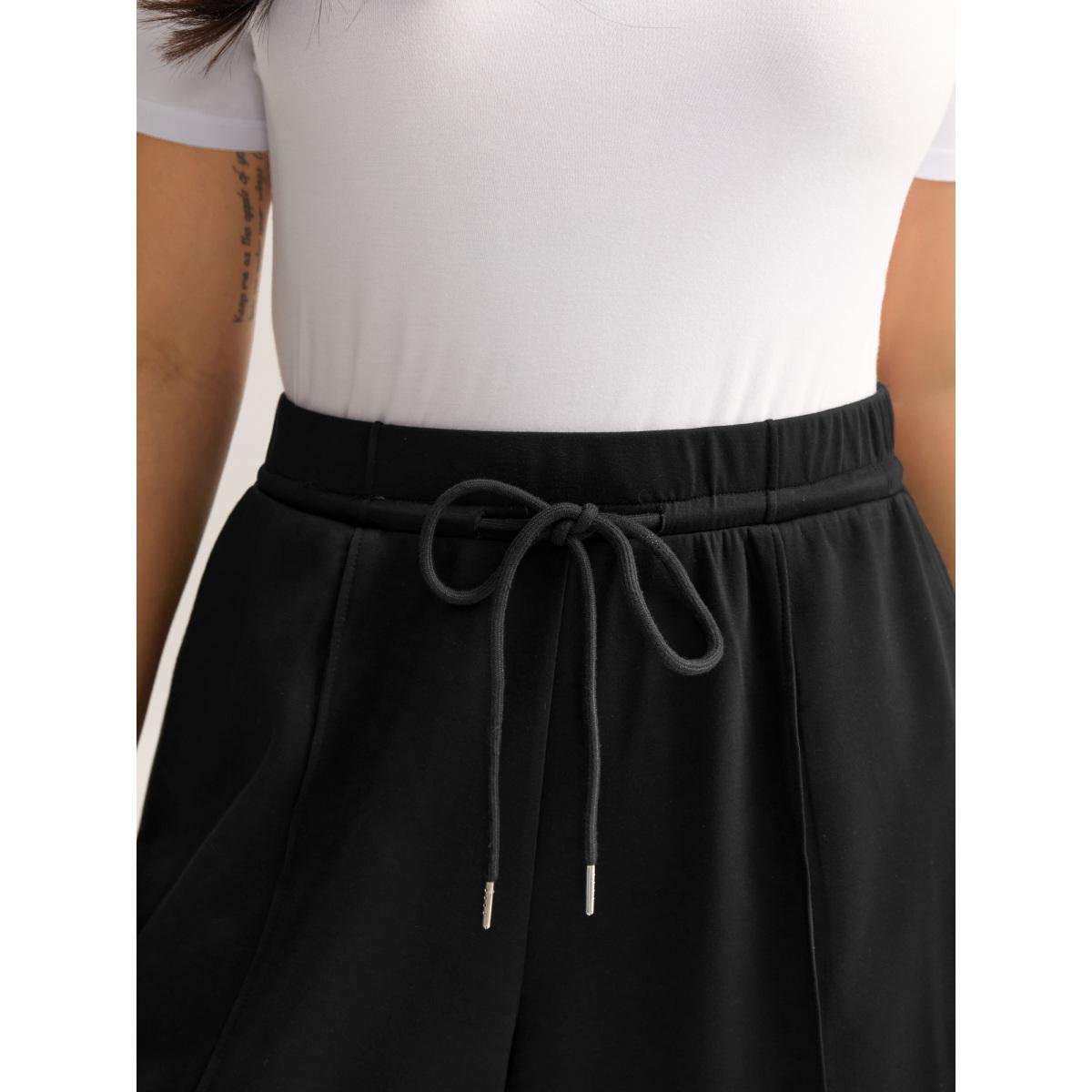 Plus Size Stretchy Drawstring Wide-Leg Pants Women Black Casual Wide Leg Mid Rise Casual Pants BloomChic 14-16/1X Product Image