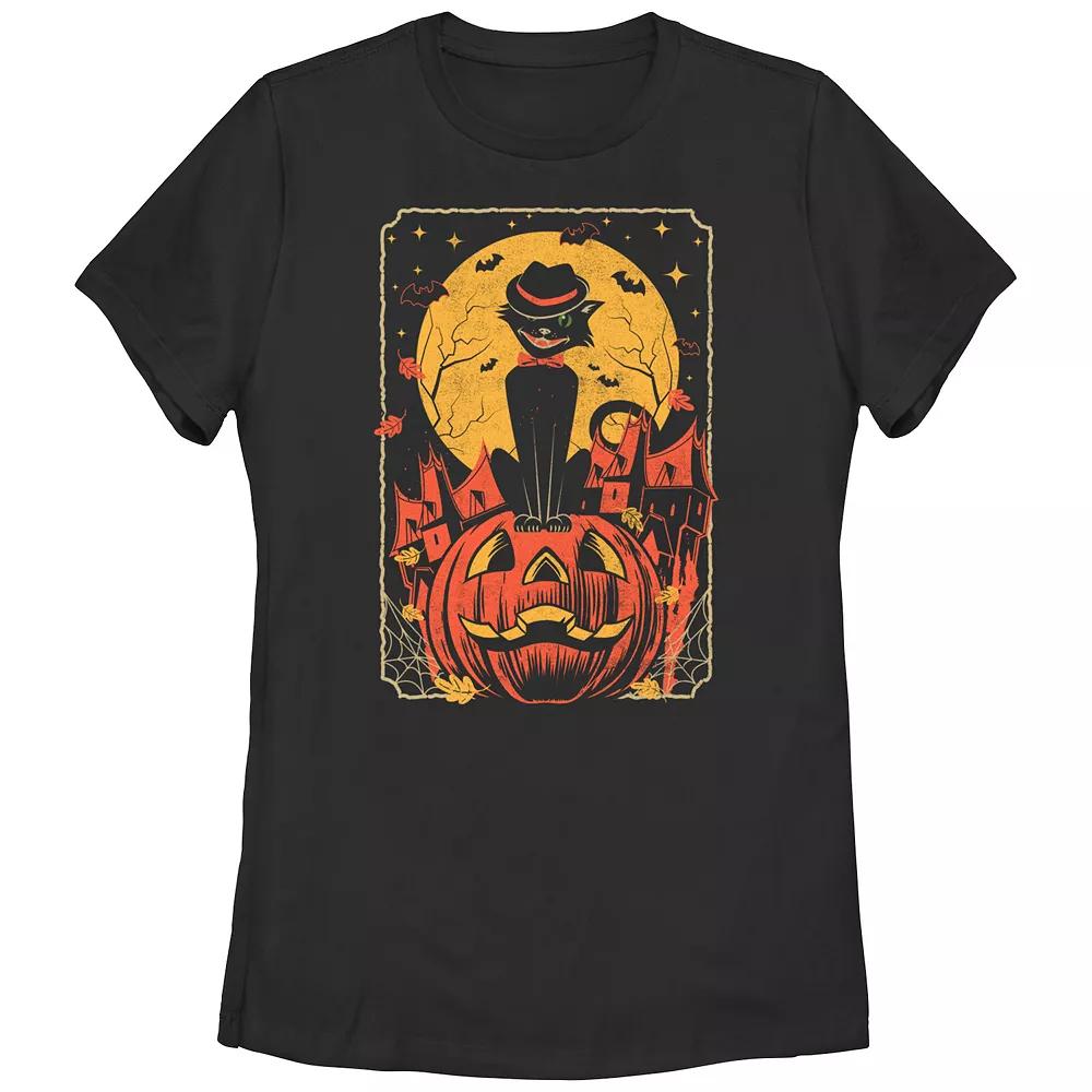 Juniors' Vintage Halloween Cat Graphic Tee, Women's,  Product Image