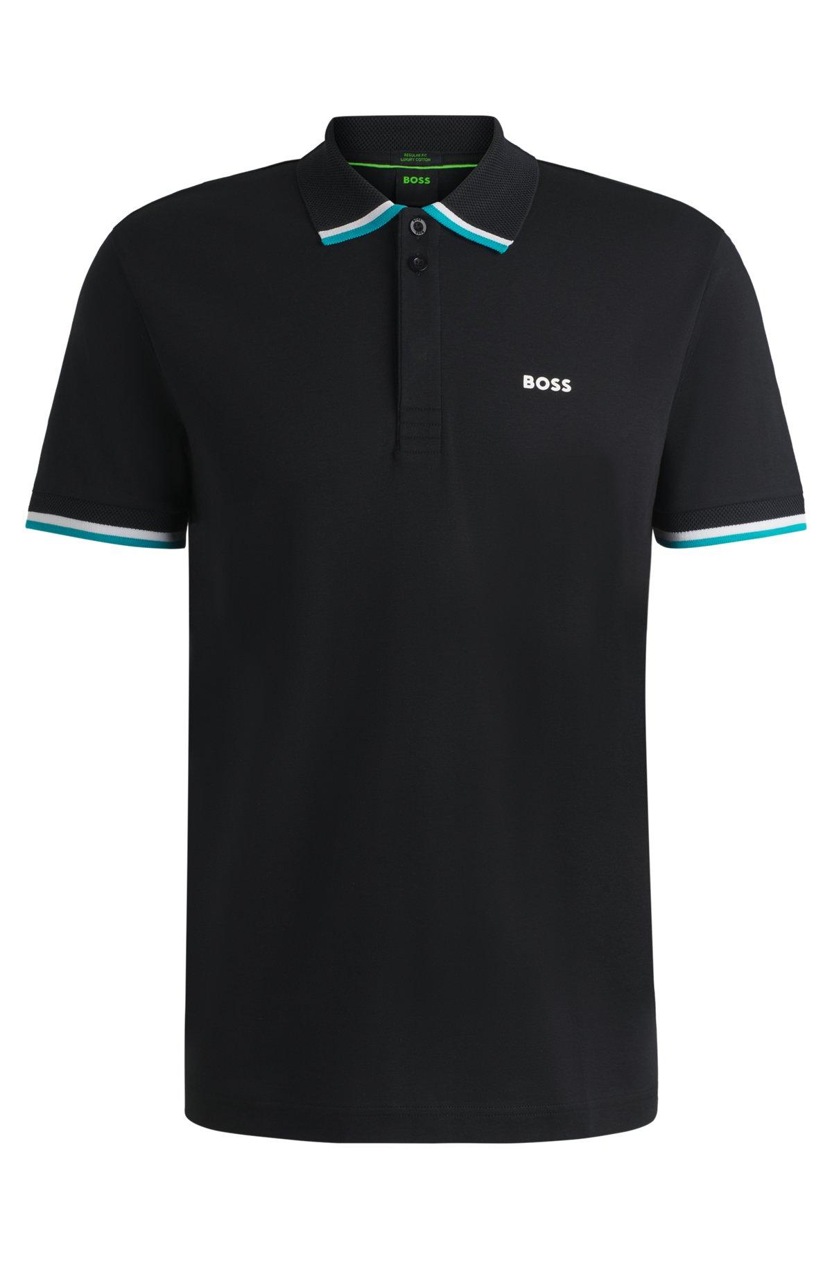 BOSS - Mercerized-cotton T-shirt with mixed stripes - Black Product Image