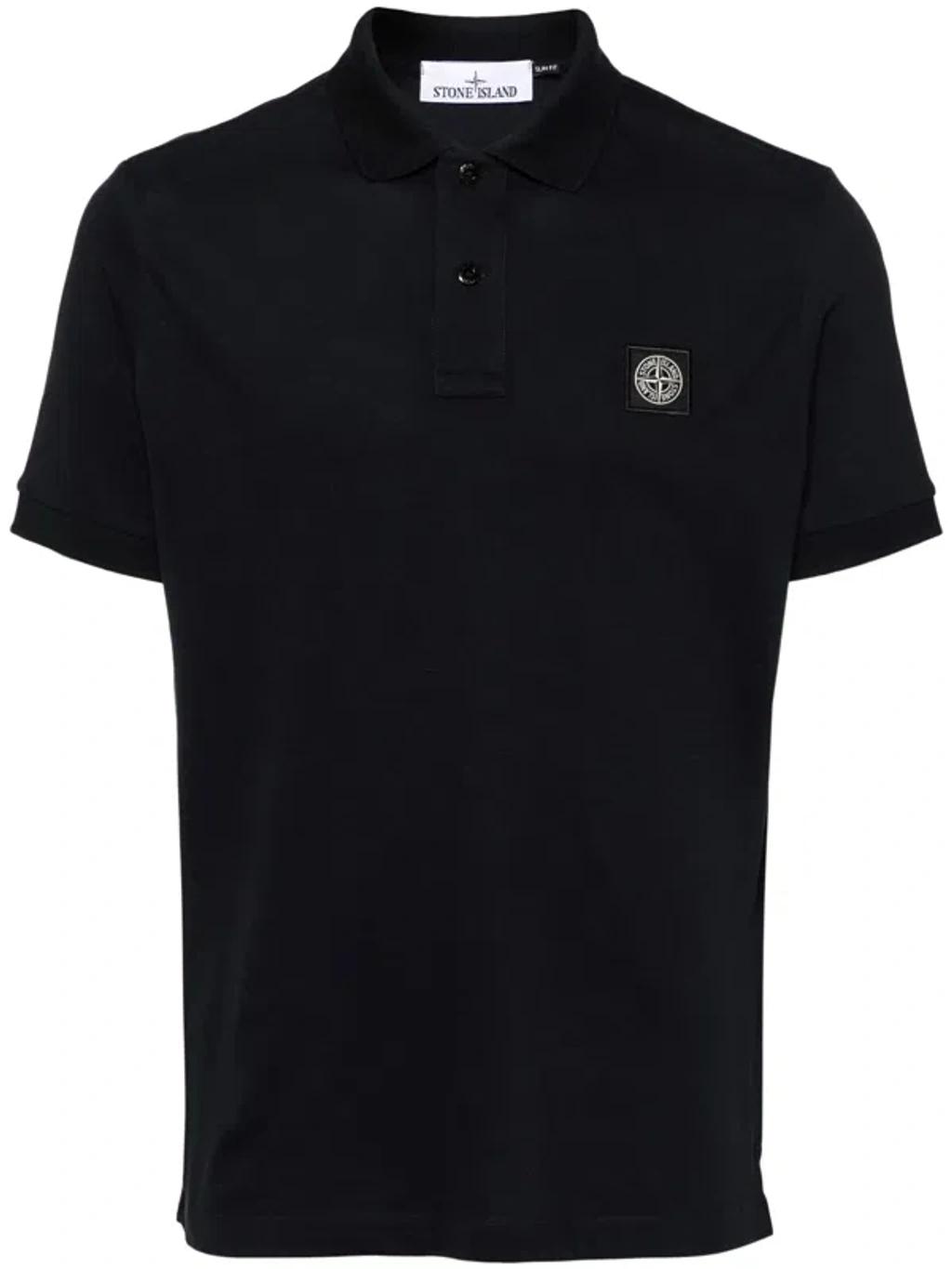 STONE ISLAND Mens Black Brand-patch Regular-fit Stretch-cotton Polo Shirt Xl Product Image