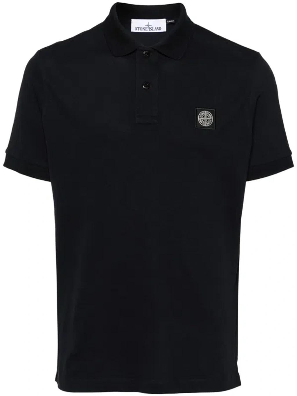 STONE ISLAND Mens Black Brand-patch Regular-fit Stretch-cotton Polo Shirt Xl Product Image