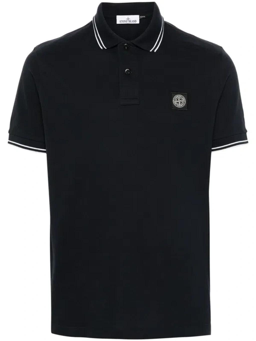 STONE ISLAND Mens Black Brand-patch Regular-fit Stretch-cotton Polo Shirt Xl Product Image