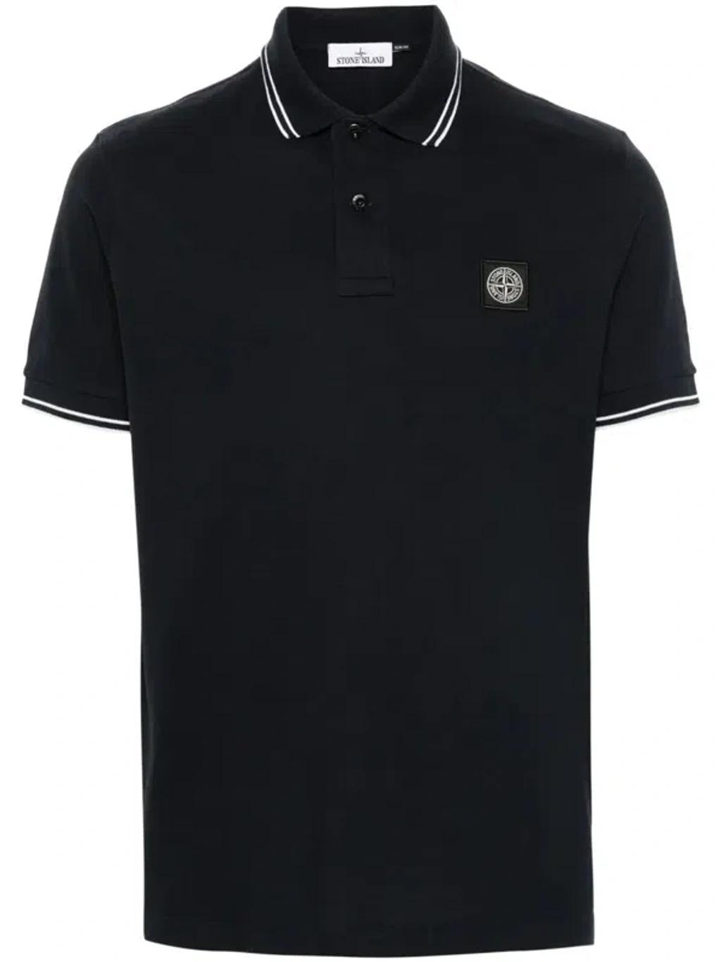 STONE ISLAND Mens Black Brand-patch Regular-fit Stretch-cotton Polo Shirt Xl Product Image