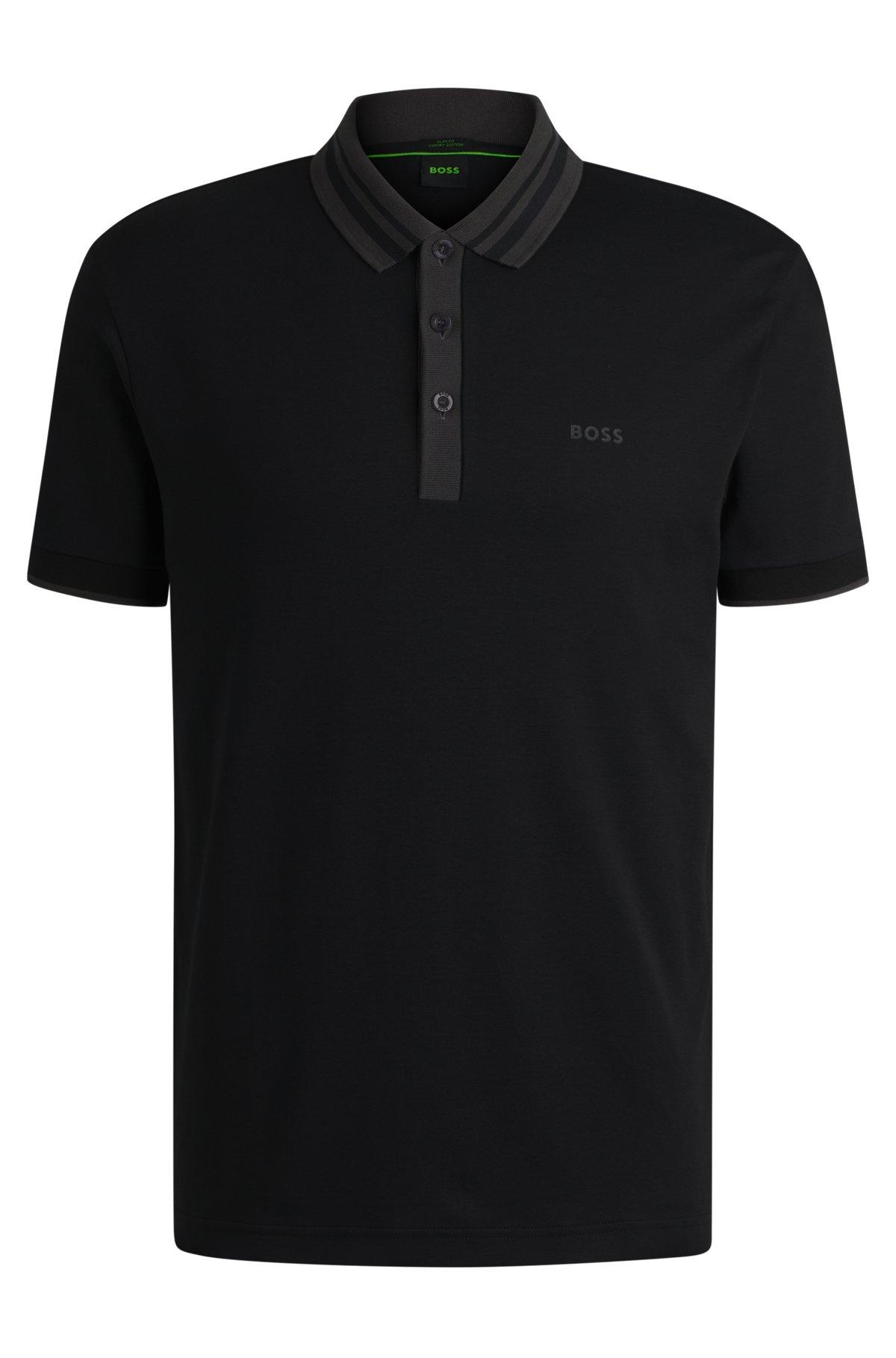Interlock-cotton polo shirt with striped collar Product Image