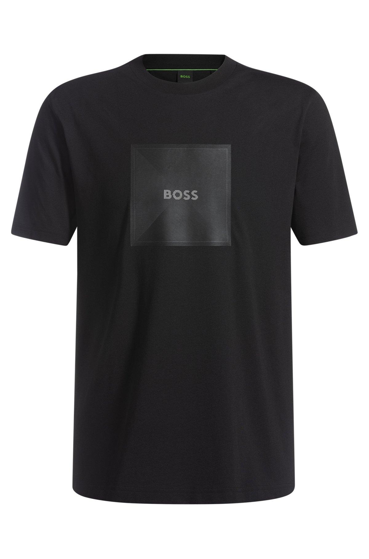 BOSS - Cotton-jersey T-shirt with fineline logo artwork - Black Product Image
