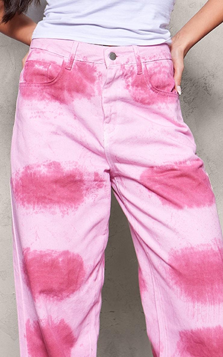 Pink Tie Dye Denim Wide Leg Jeans Product Image
