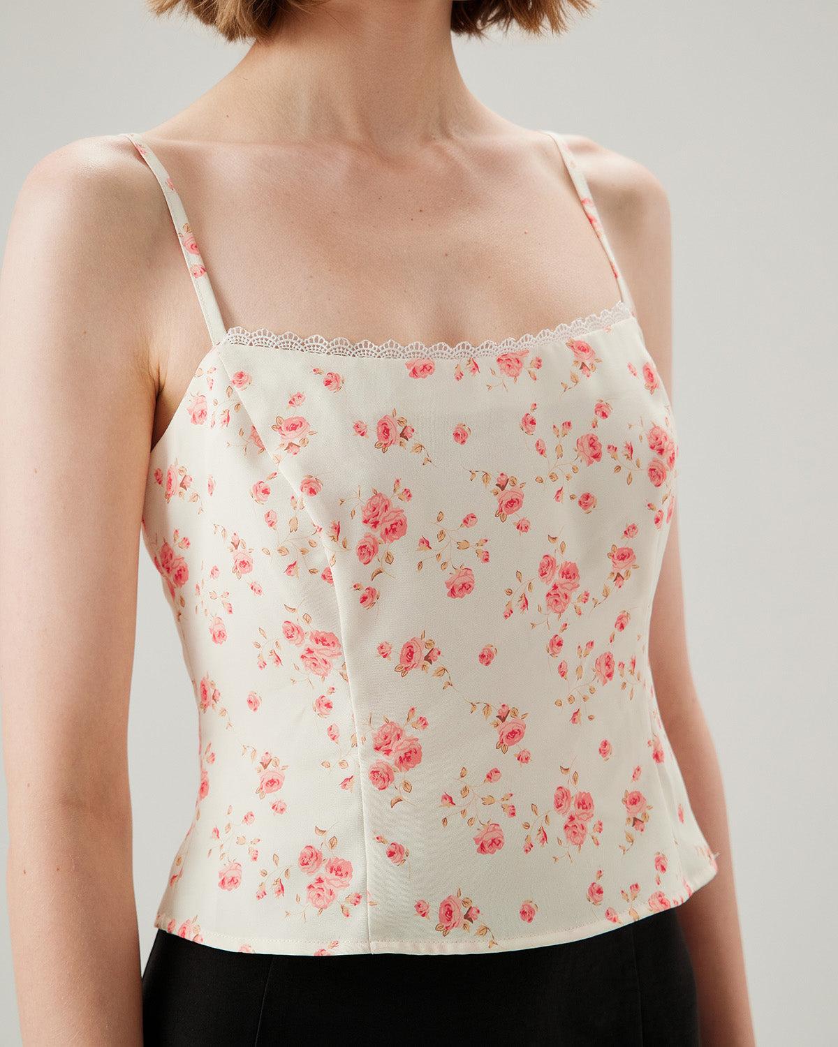 Pink Floral Cropped Cami Top Product Image