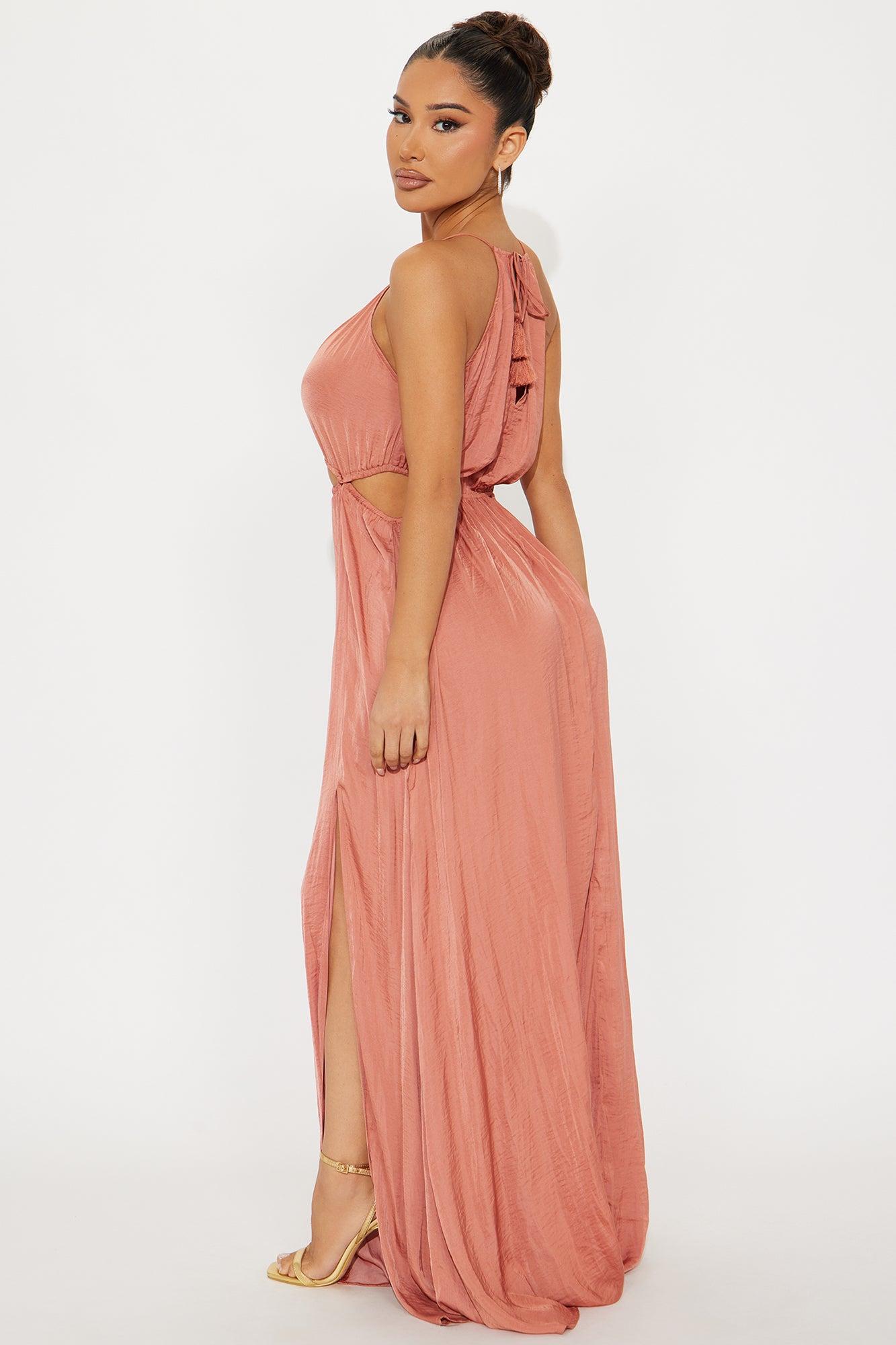 Sierra Satin Flowy Maxi Dress - Rust Product Image