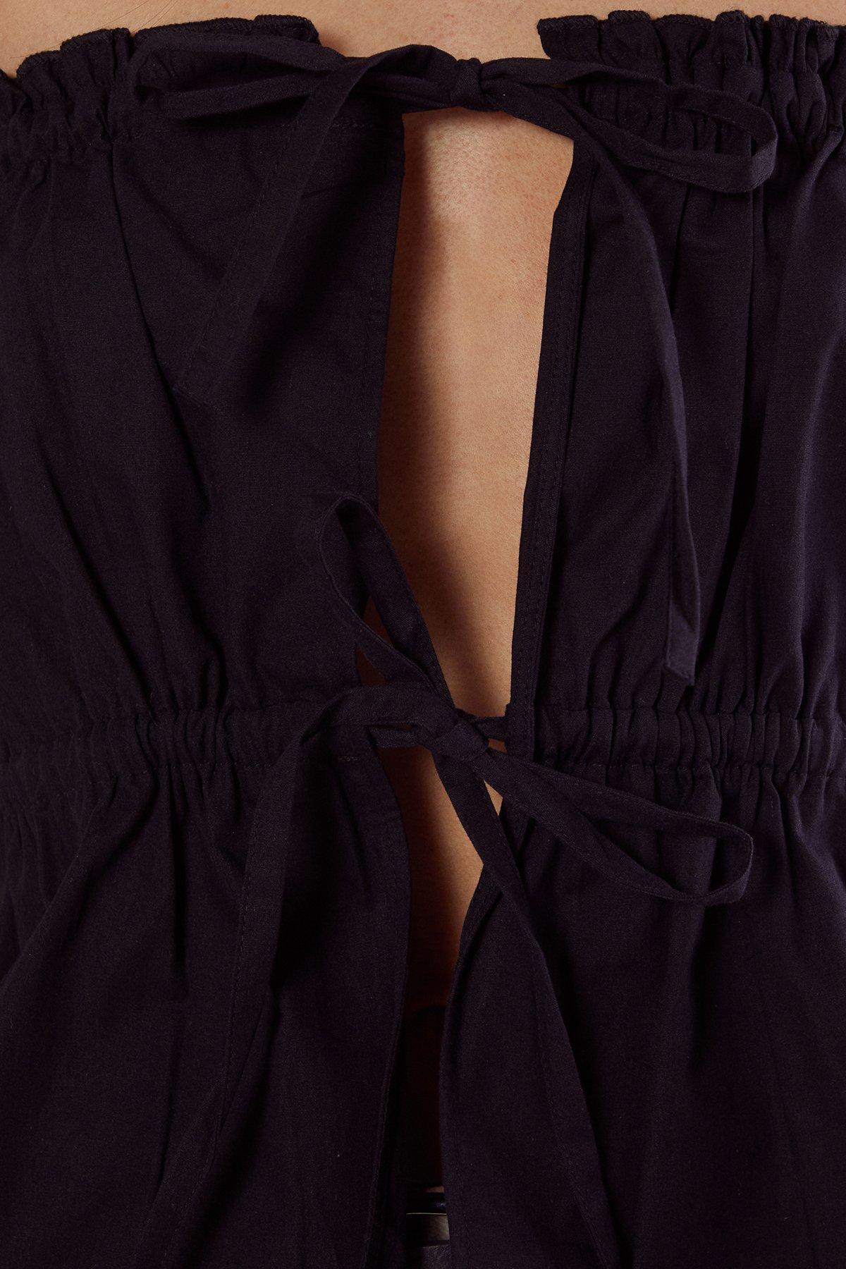 Cotton Poplin Bandeau Ruched Tie Front Top Product Image