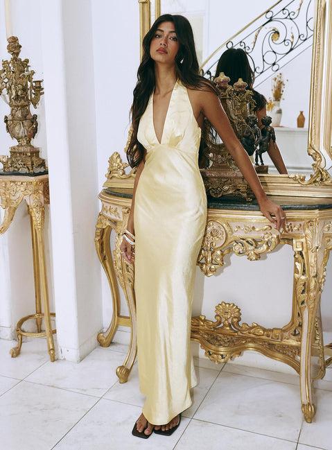 Good For You Halter Maxi Dress Lemon Product Image
