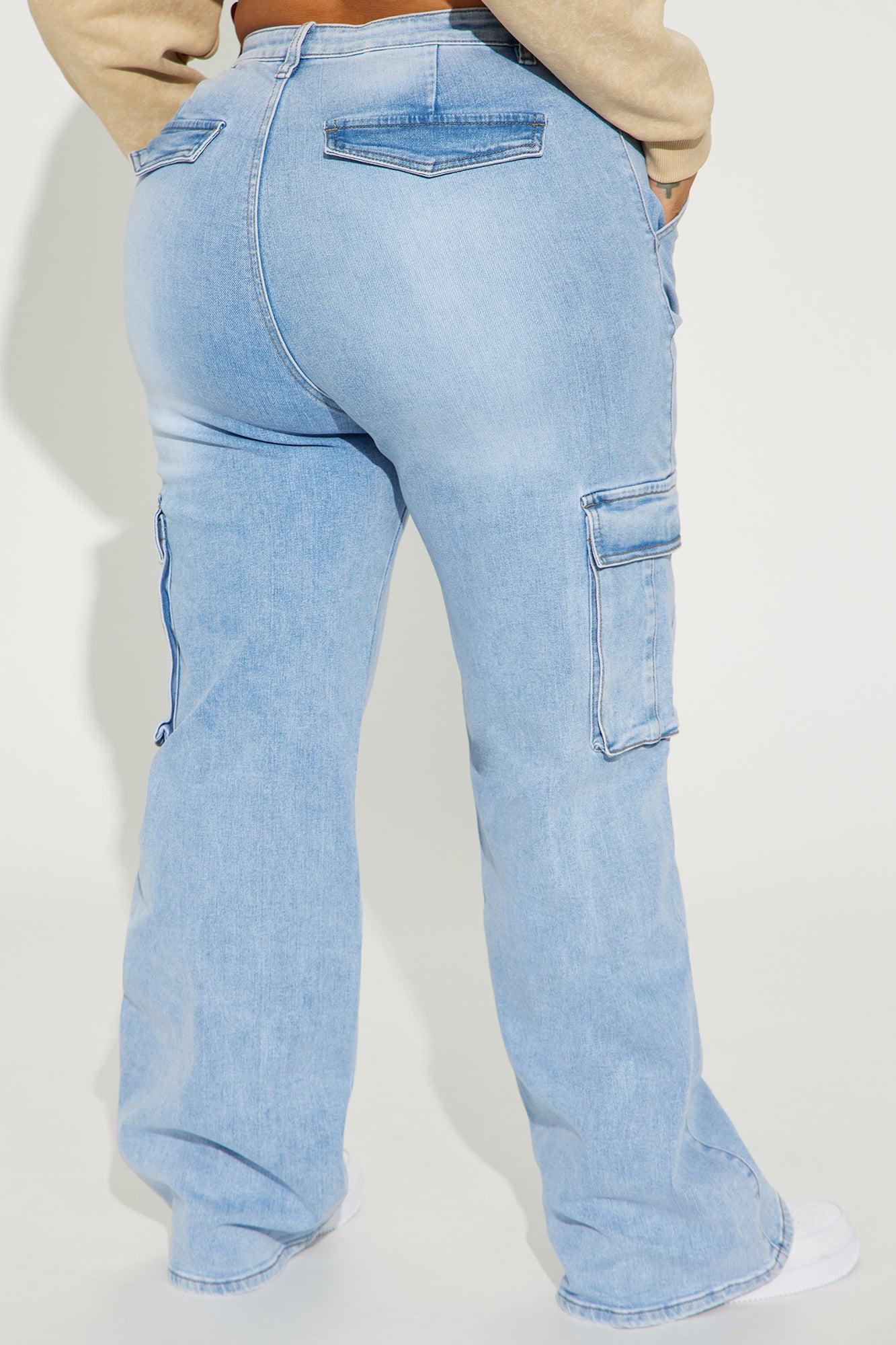 Not That Serious Stretch Cargo Jeans - Light Wash Product Image