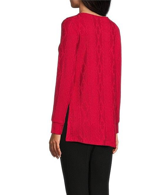 Slim Factor by Investments Riley Long Sleeve Asymmetrical Hemline Crew Neckline Knit Top Product Image