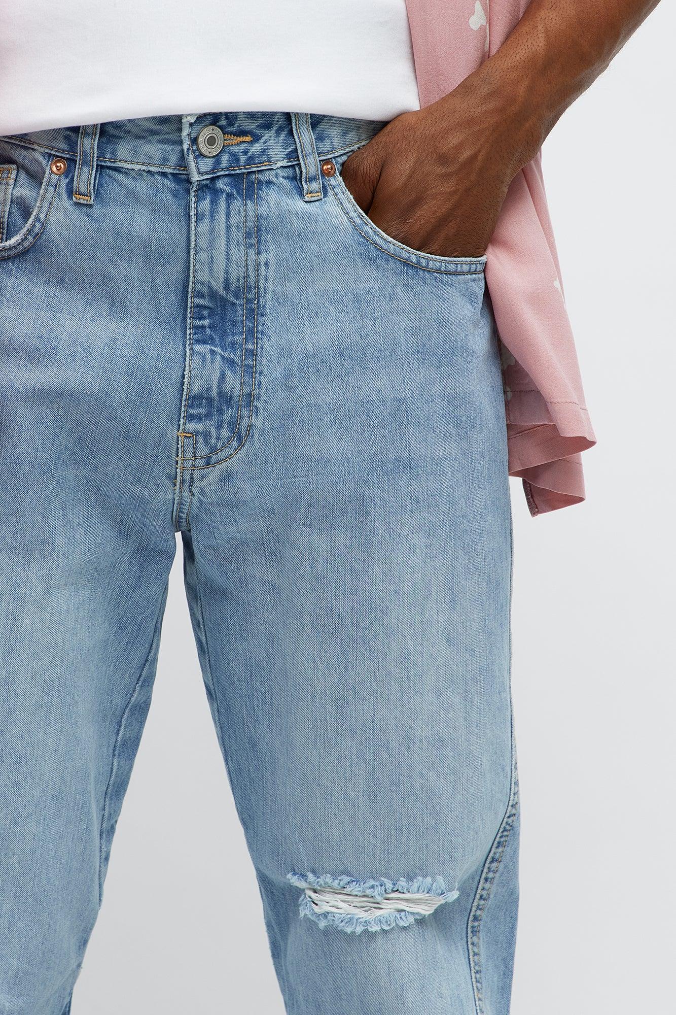 Stacked Slim Flare On Levels Distressed Jeans - Light Blue Wash Male Product Image