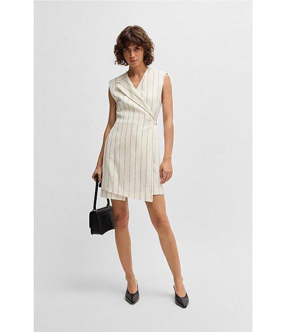 BOSS by Hugo Boss Dagania Pinstripe Linen Blend V-Neck Sleeveless Wrap Dress Product Image
