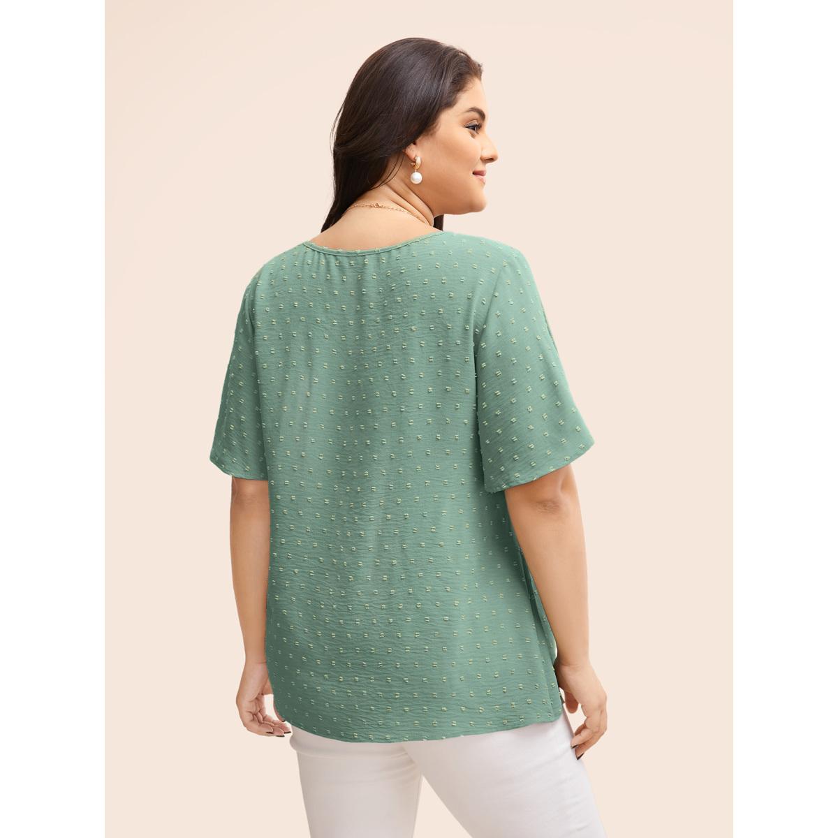 Plus Size Turquoise Polka Dot Lace Sleeve Blouse Women Elegant Short sleeve V-neck Everyday Blouses BloomChic 22-24/3X Product Image