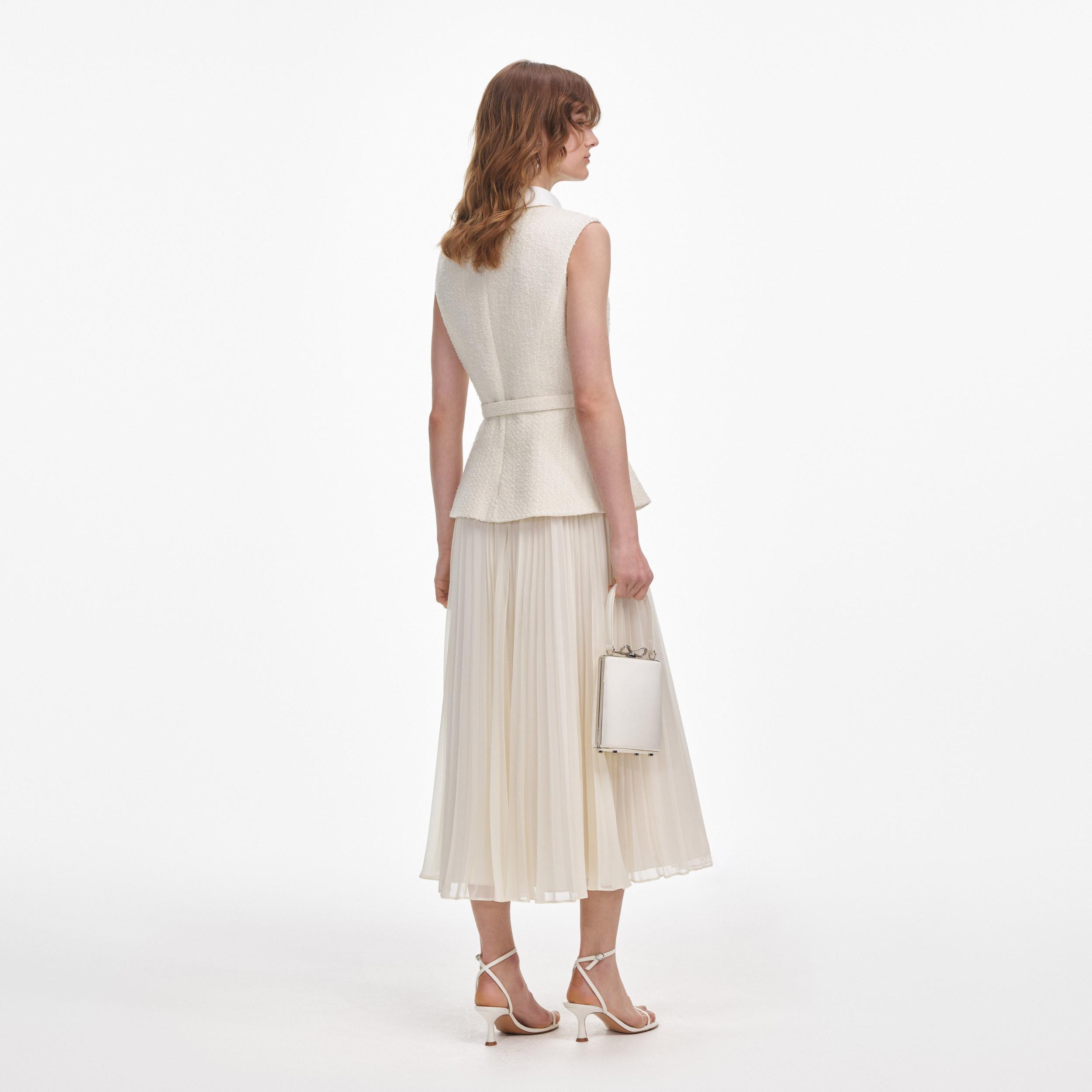 Cream Boucle Sleeveless Midi Dress Product Image
