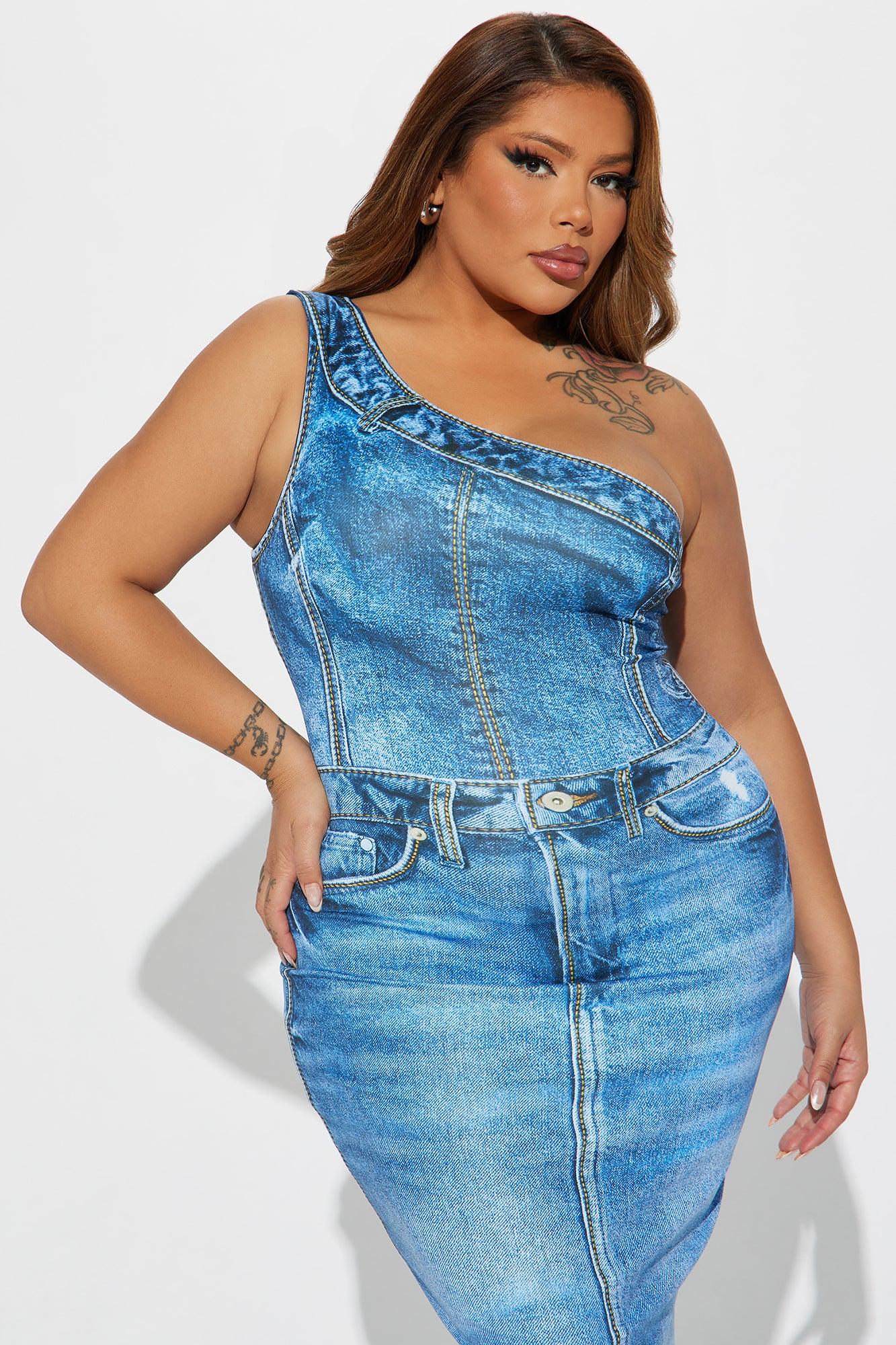 Days Go By Denim Print Midi Dress - Blue Product Image