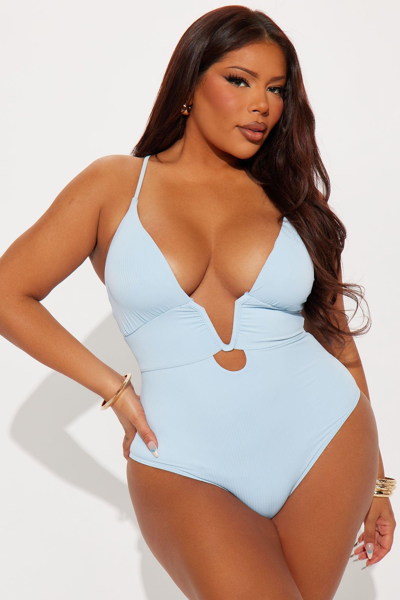Feeling Good U Wire Ribbed 1 Piece Swimsuit - SkyBlue Product Image