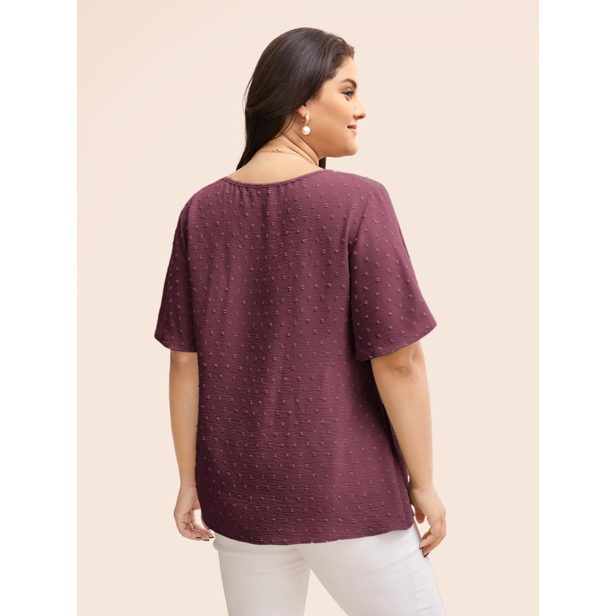 Plus Size Purple Polka Dot Lace Sleeve Blouse Women Elegant Short sleeve V-neck Everyday Blouses BloomChic 28/5X Product Image