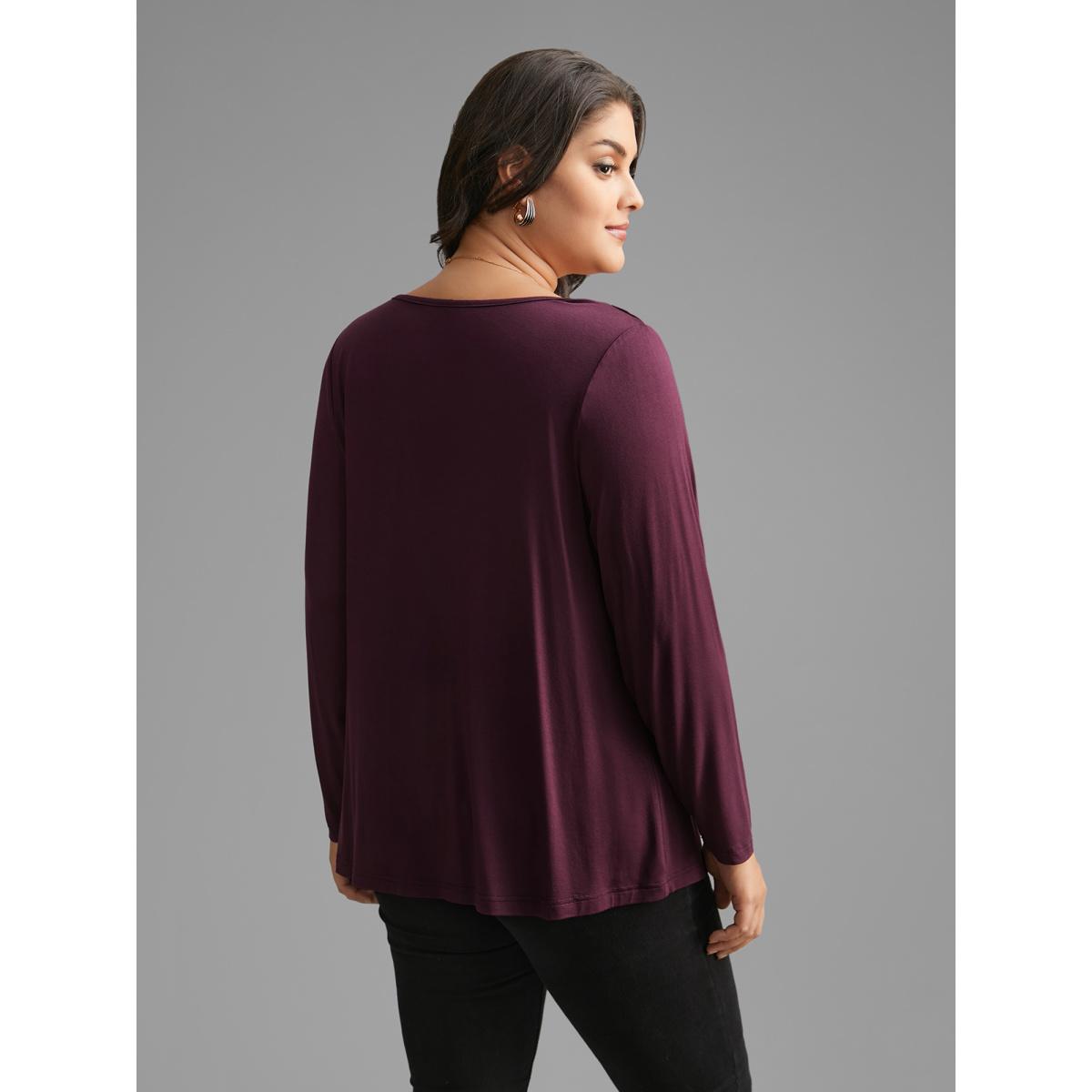 Plus Size Supersoft Essentials Cowl Neck Stretchy T-shirt Deeppurplered Women Elegant Non Cowl Neck Everyday T-shirts BloomChic 10/M Product Image