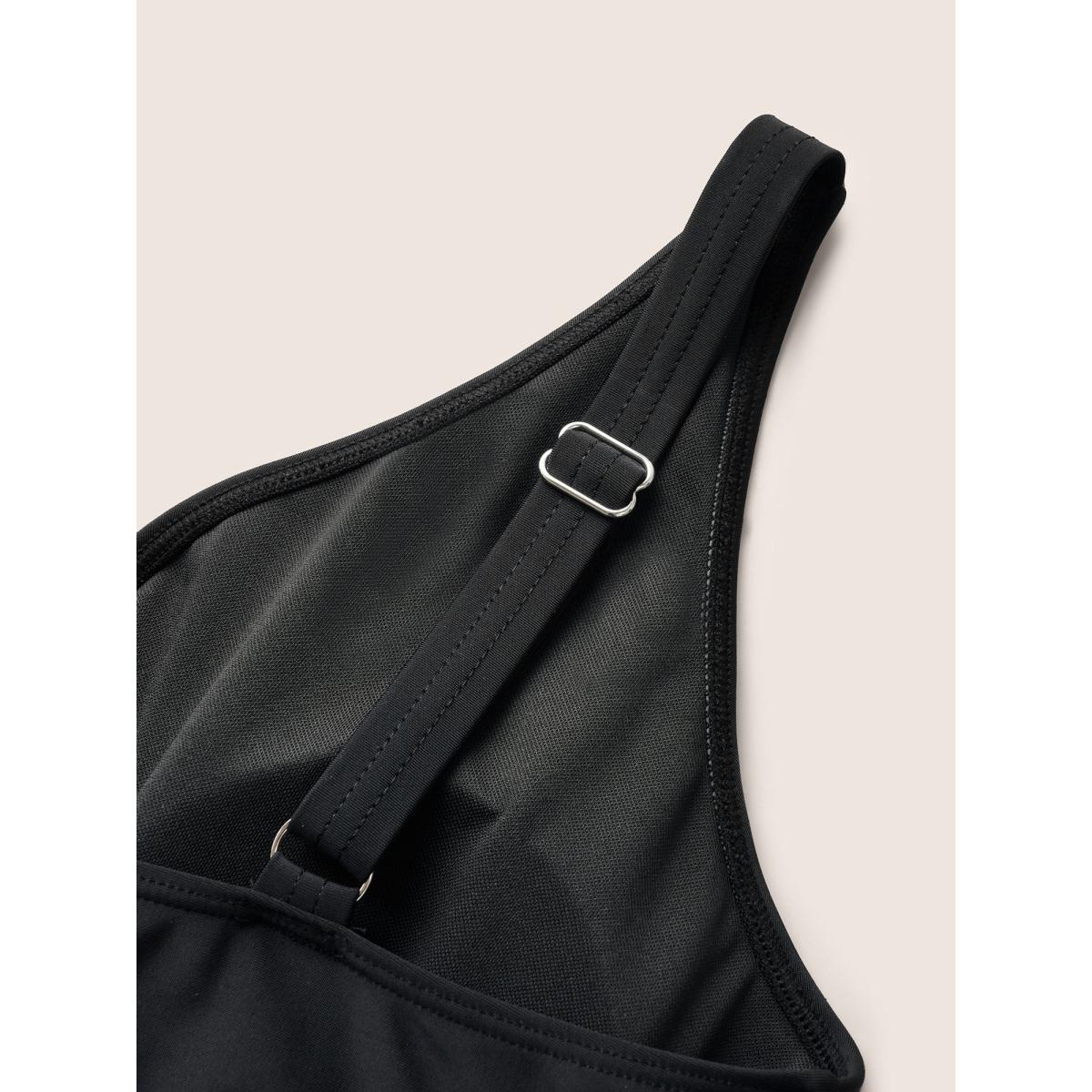 Plus Size Floral Patchwork Mesh Crossover Swim Dress Women's Swimwear Black Beach Bodycon V-neck High stretch Curve Swim Dresses BloomChic 28/5X Product Image